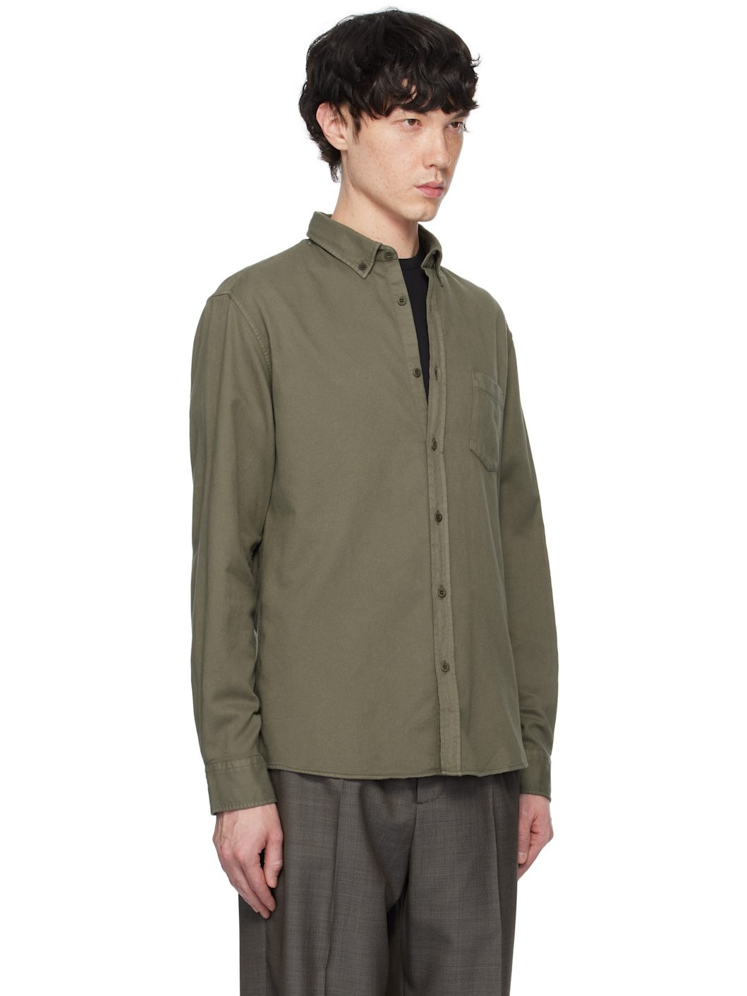 Khaki Button Down Flannel Shirt - 2