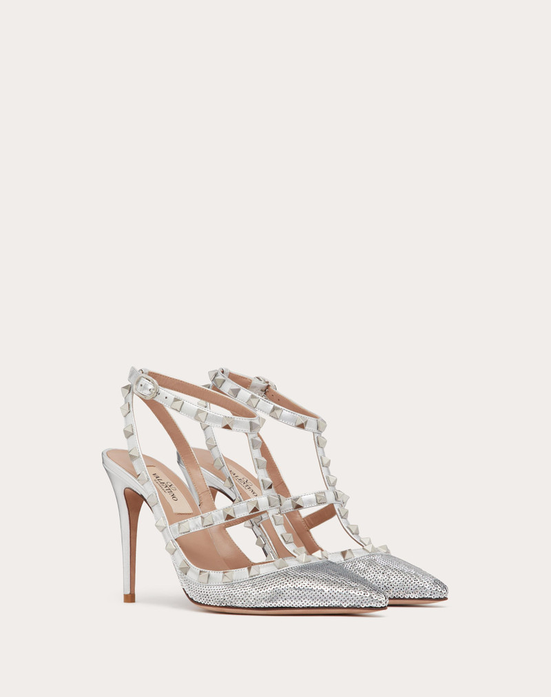 ROCKSTUD PUMP WITH SEQUIN EMBROIDERY AND STRAPS 100MM 2