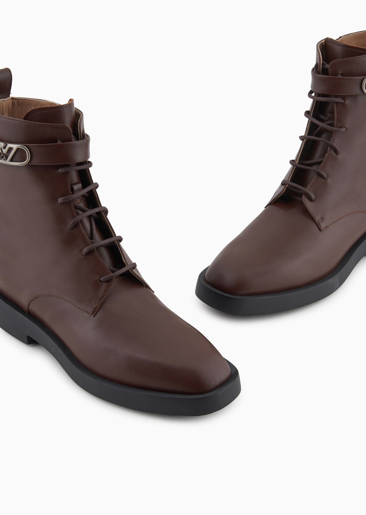 Leather lace-up ankle boots with Icon logo strap - 4