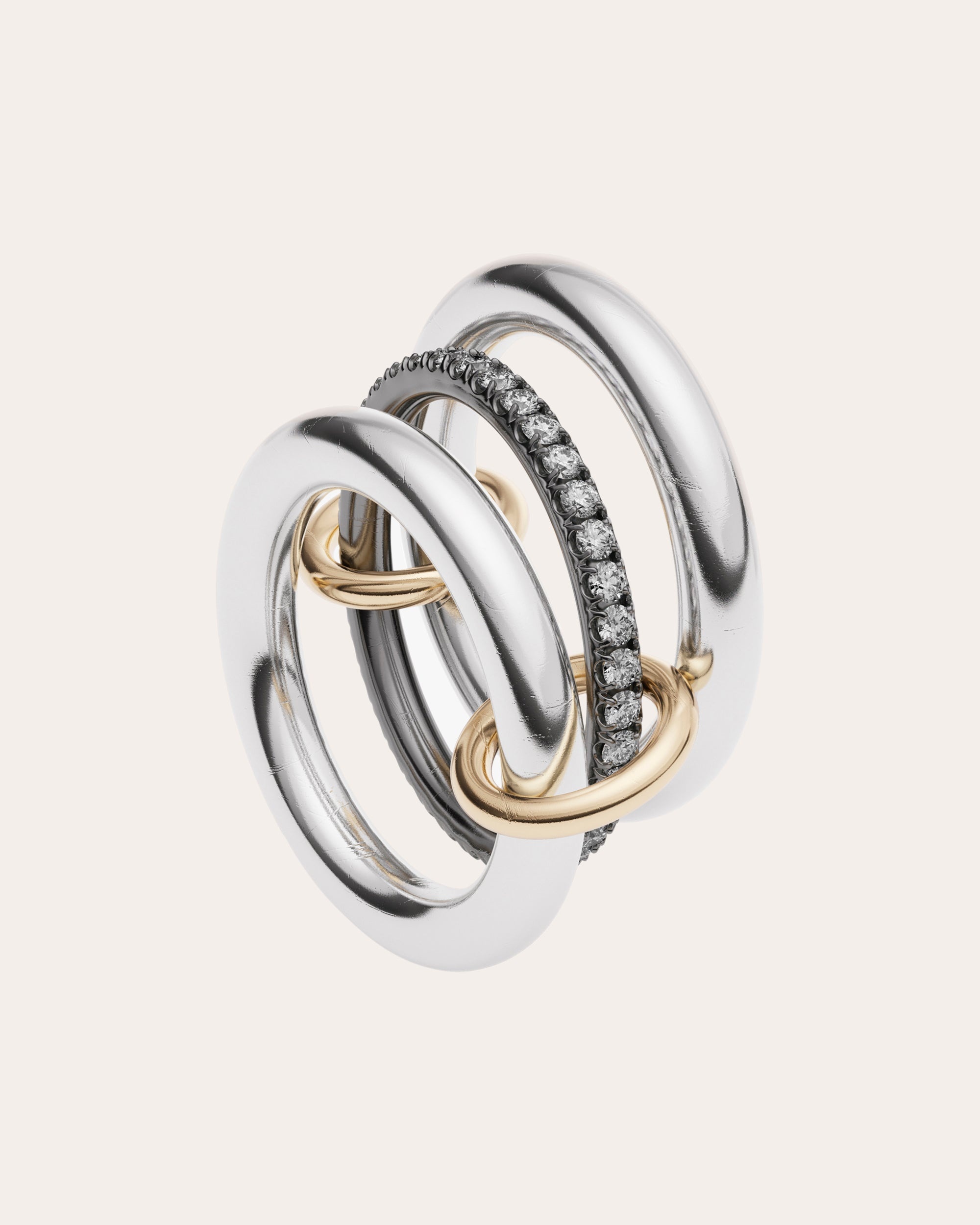 Libra 18K Gold Sterling Silver and Diamond Linked Rings - 3