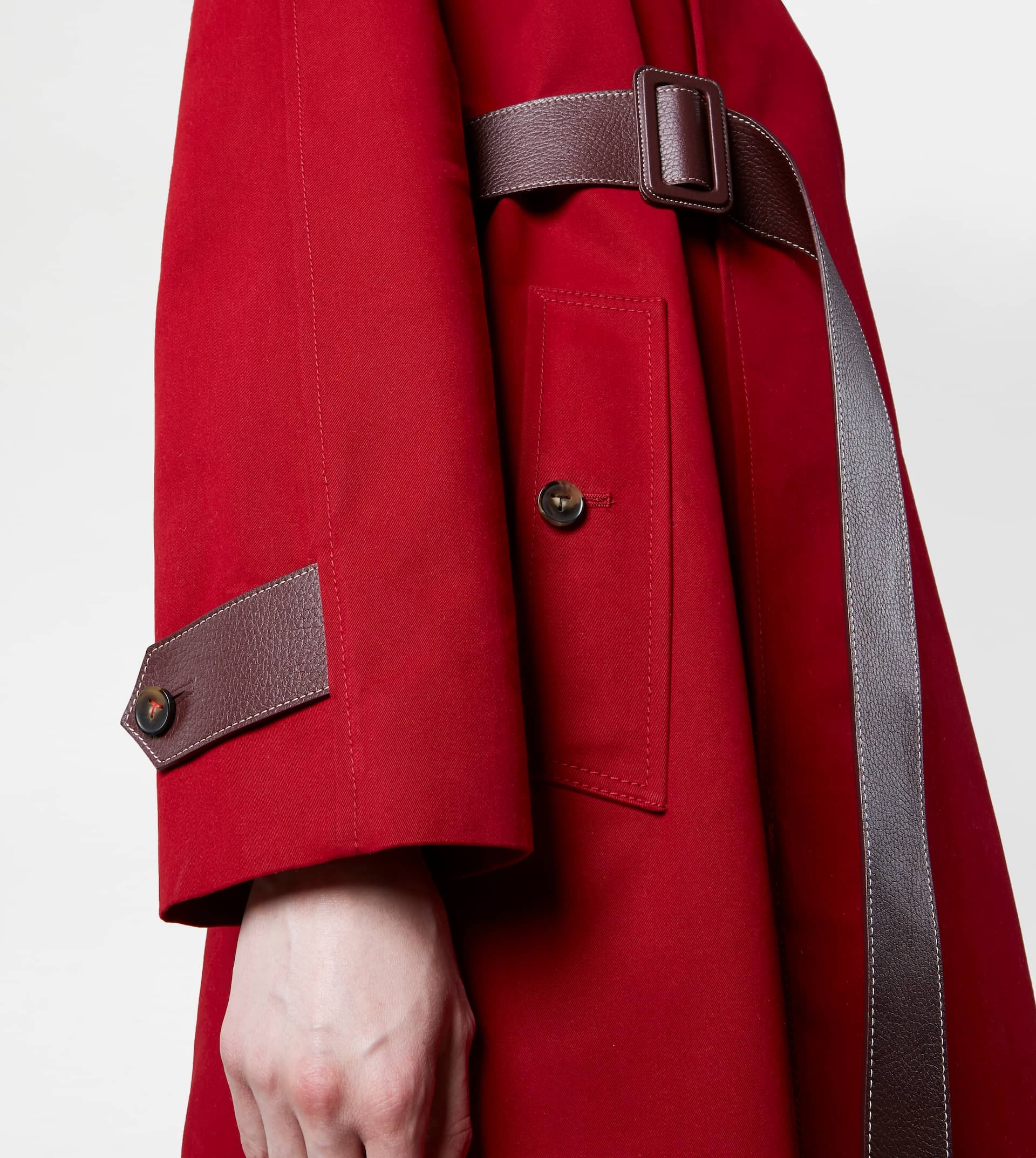 TRENCH COAT WITH LEATHER INSERTS - BURGUNDY - 5