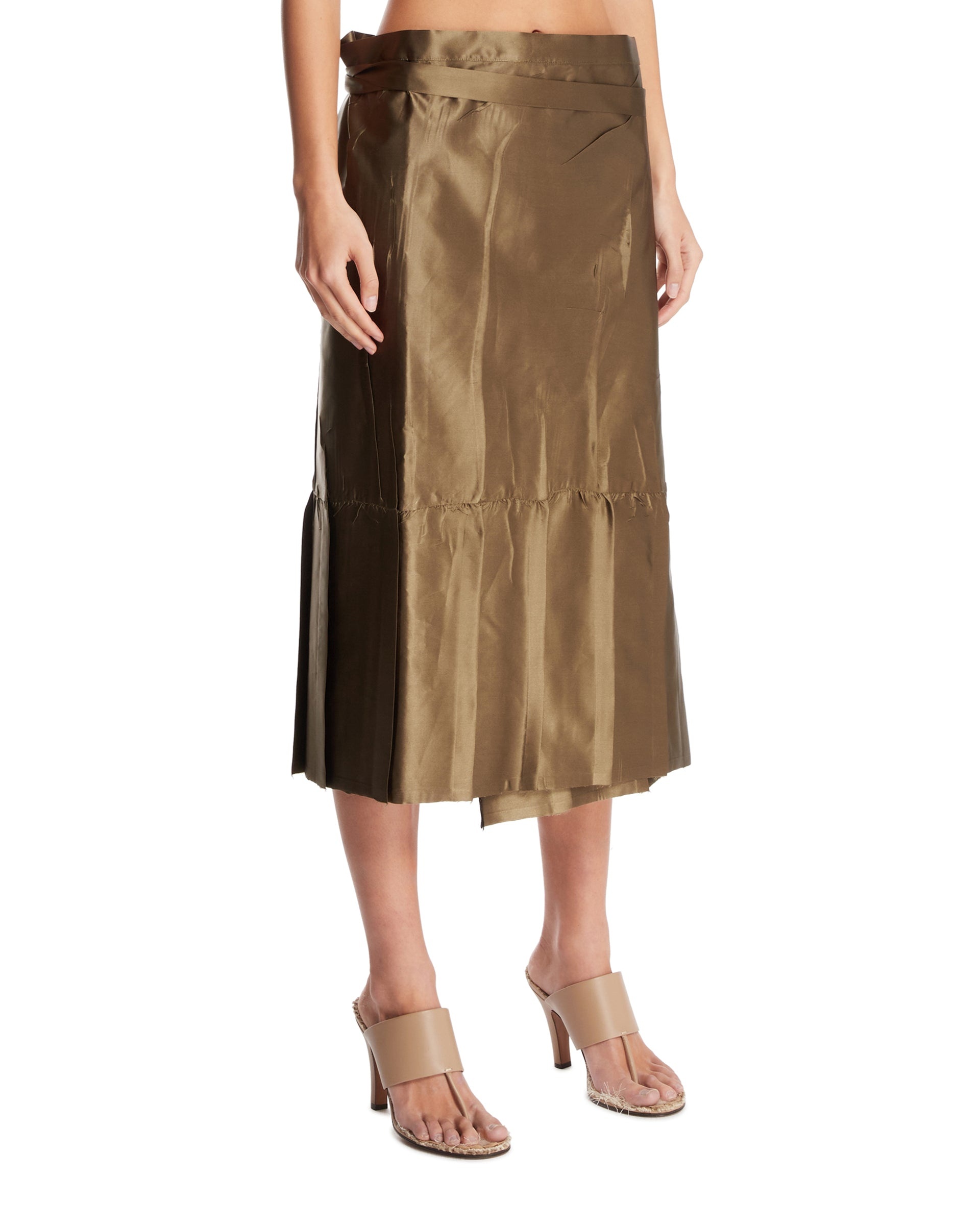 Green Silk Wrapped Midi Skirt - 4