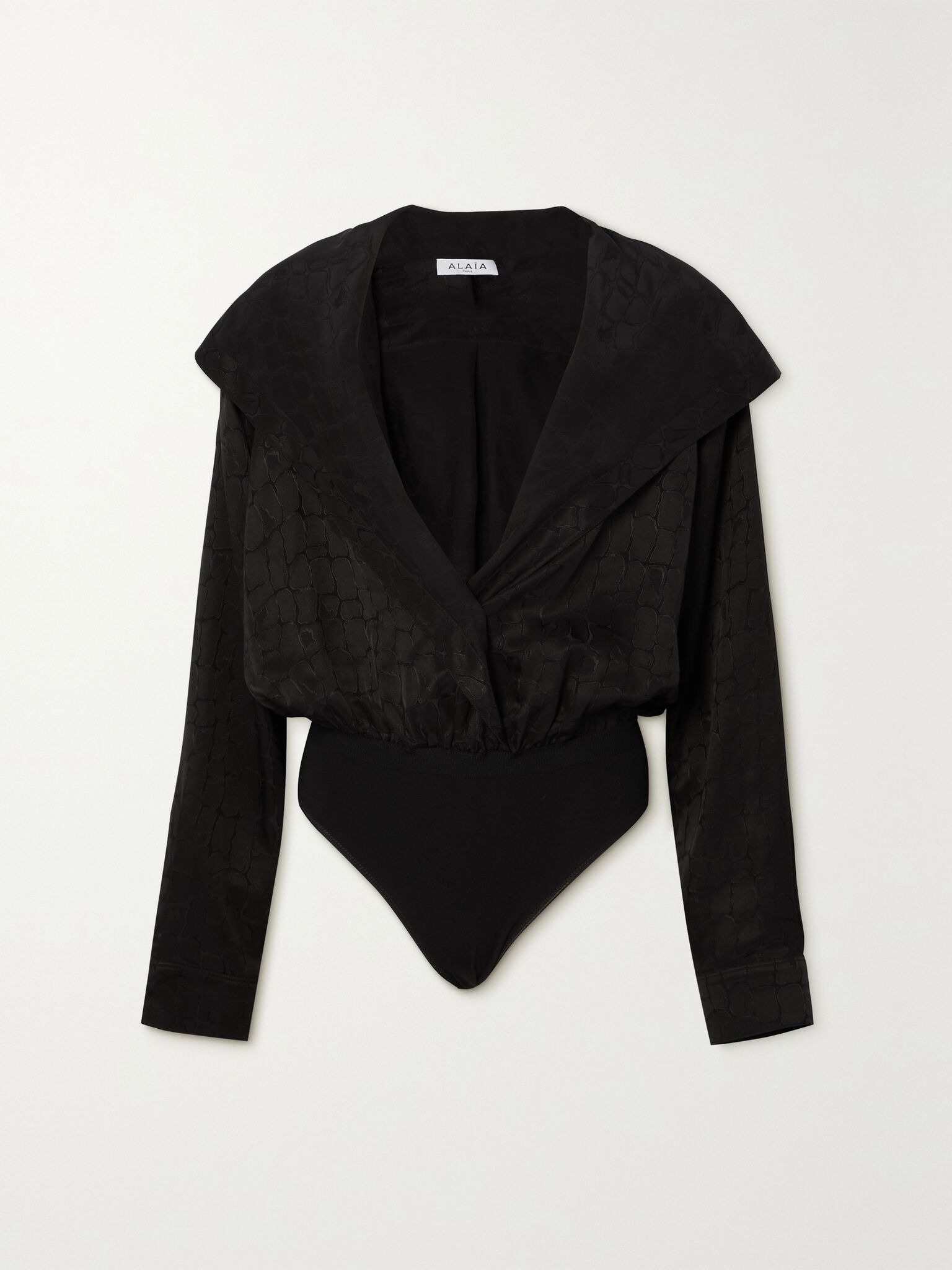 Archetypes hooded satin-jacquard bodysuit Black - 1