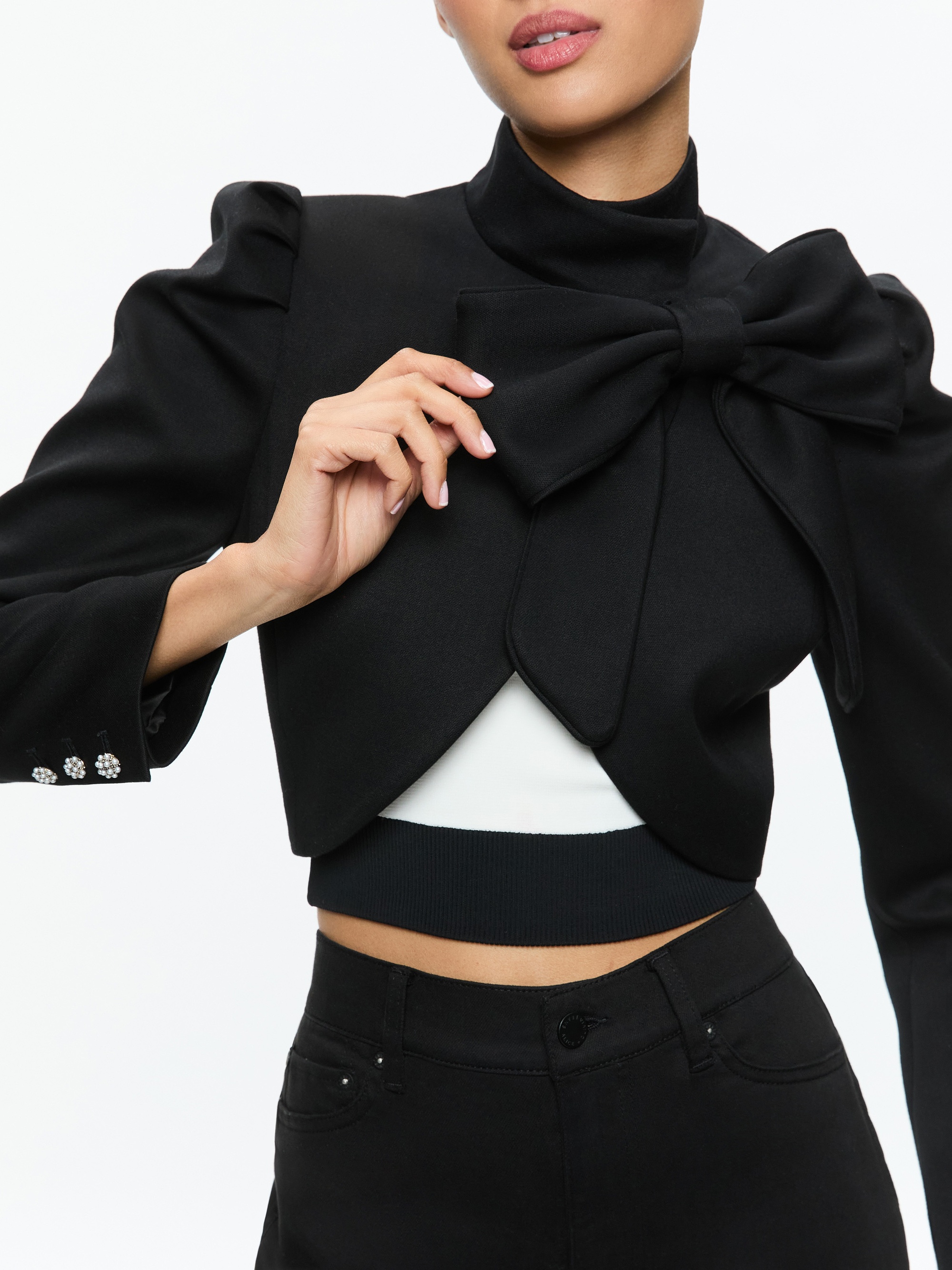 ADDISON BOW COLLAR CROPPED JACKET - 6