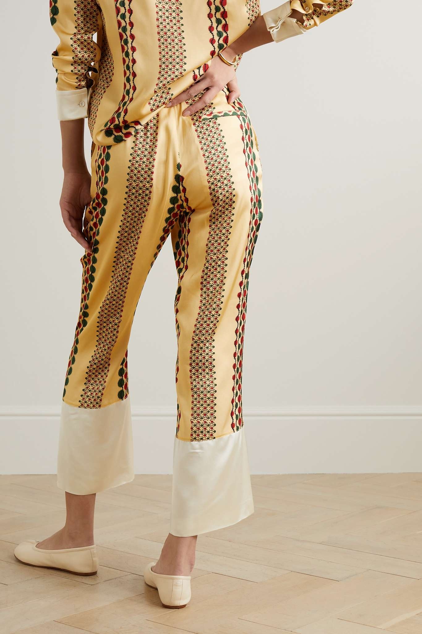 Harmony cropped printed satin straight-leg pants - 3