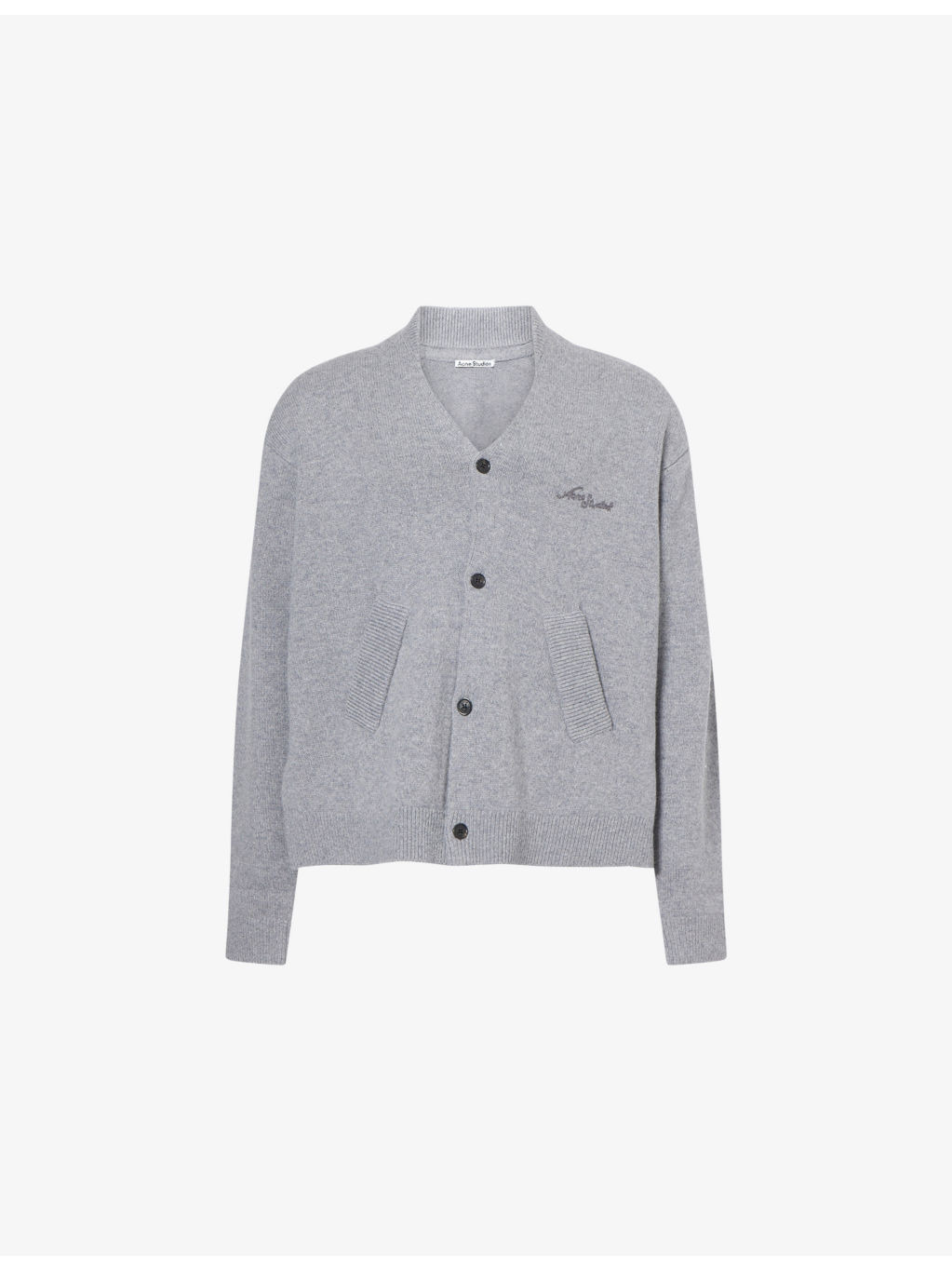 V-Neck Embroidered-Logo Wool Cardigan - 1
