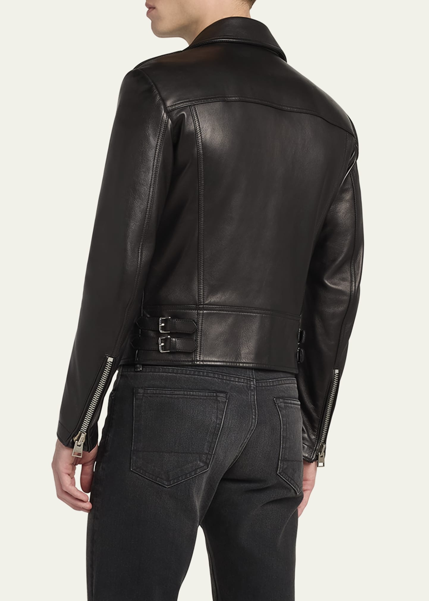 Men's Napa Leather Asymmetric Biker Jacket - 3