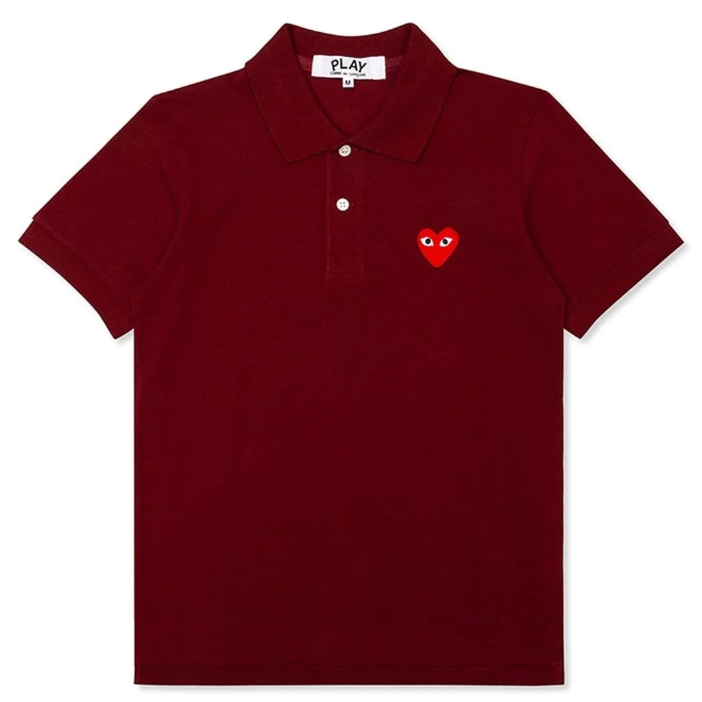 COMME DES GARCONS PLAY WOMEN'S RED HEART POLO SHIRT - BURGUNDY - 1
