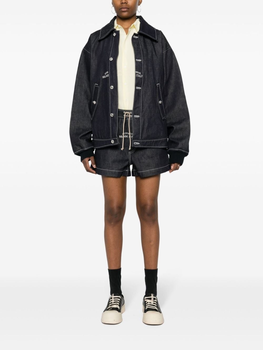 embroidered-logo denim shorts - 3