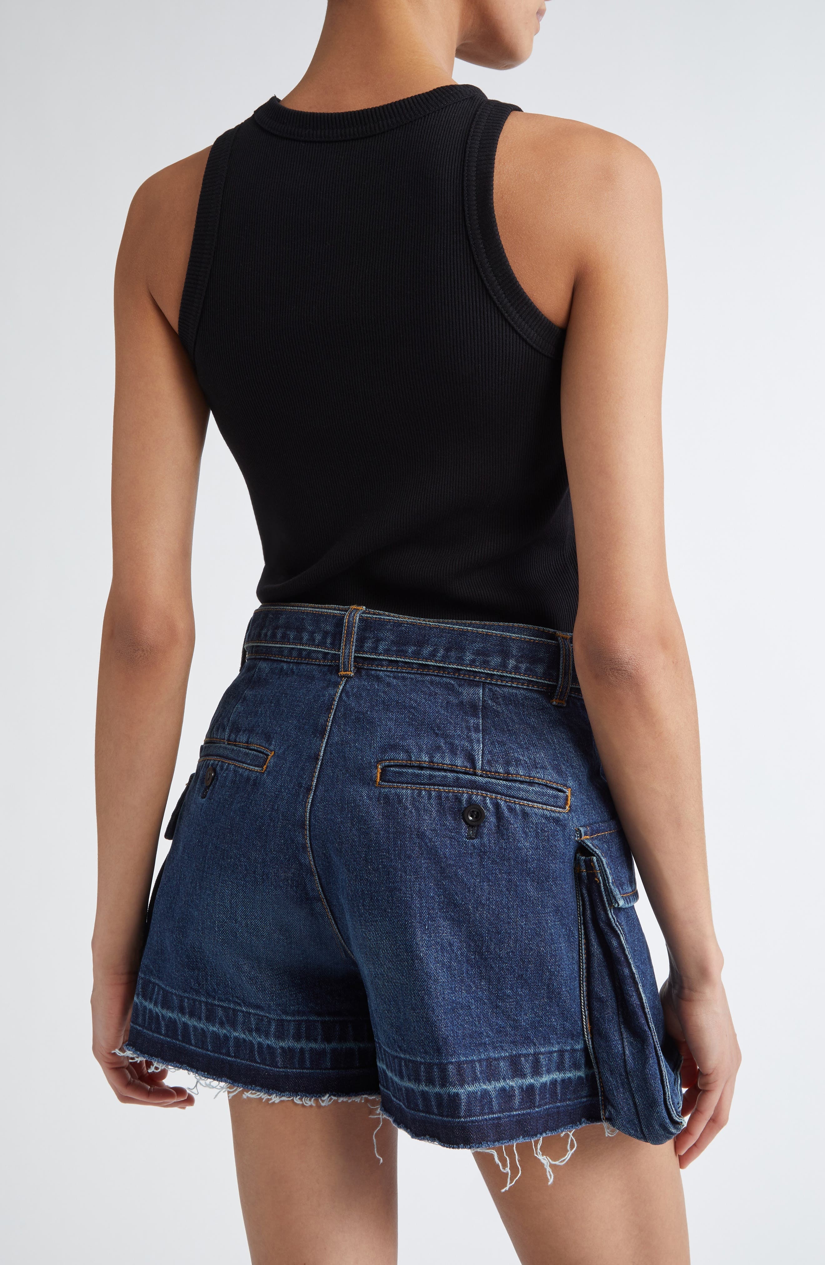 Sacai Embroidered Logo Rib Tank in Black at Nordstrom - 3