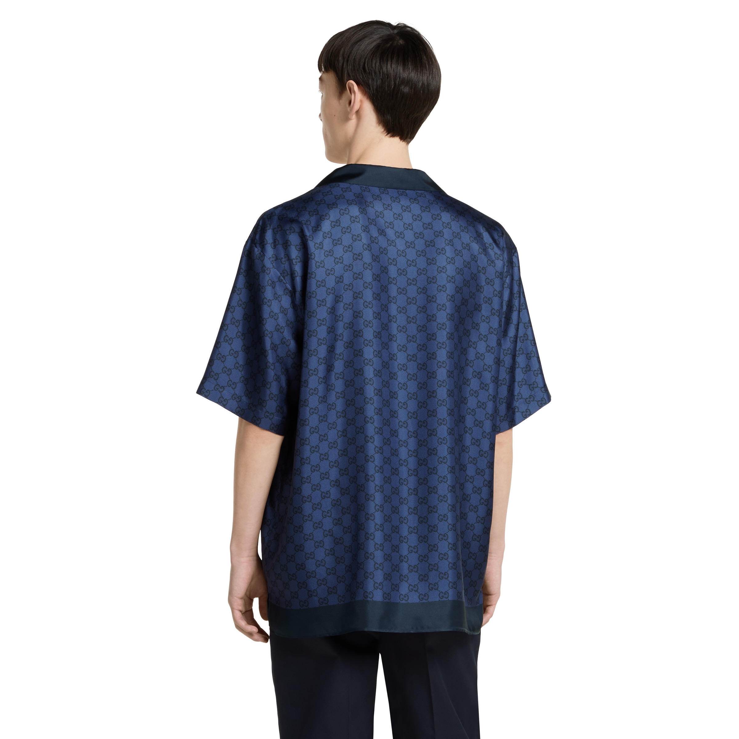 Printed silk twill bowling shirt - 4