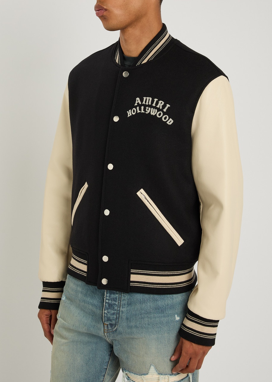 Amiri Hollywood Logo Wool and Leather Bomber Jacket - 2