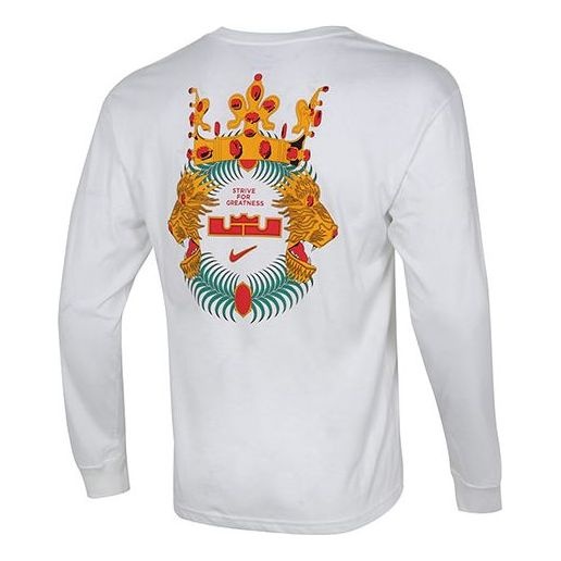 Men's Nike Lbj Nk Lion Ls Max90 Tee Alphabet Printing Sports Round Neck Long Sleeves White T-Shirt D - 2