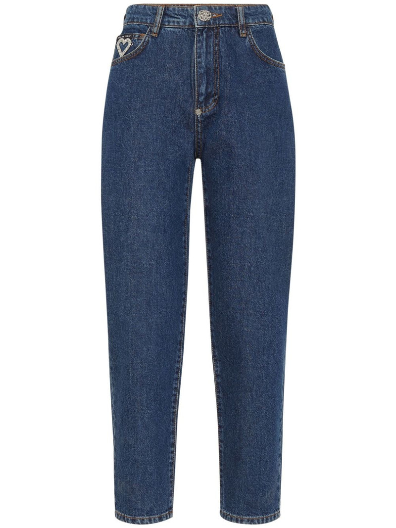 Heart crystal-embellished tapered jeans 1