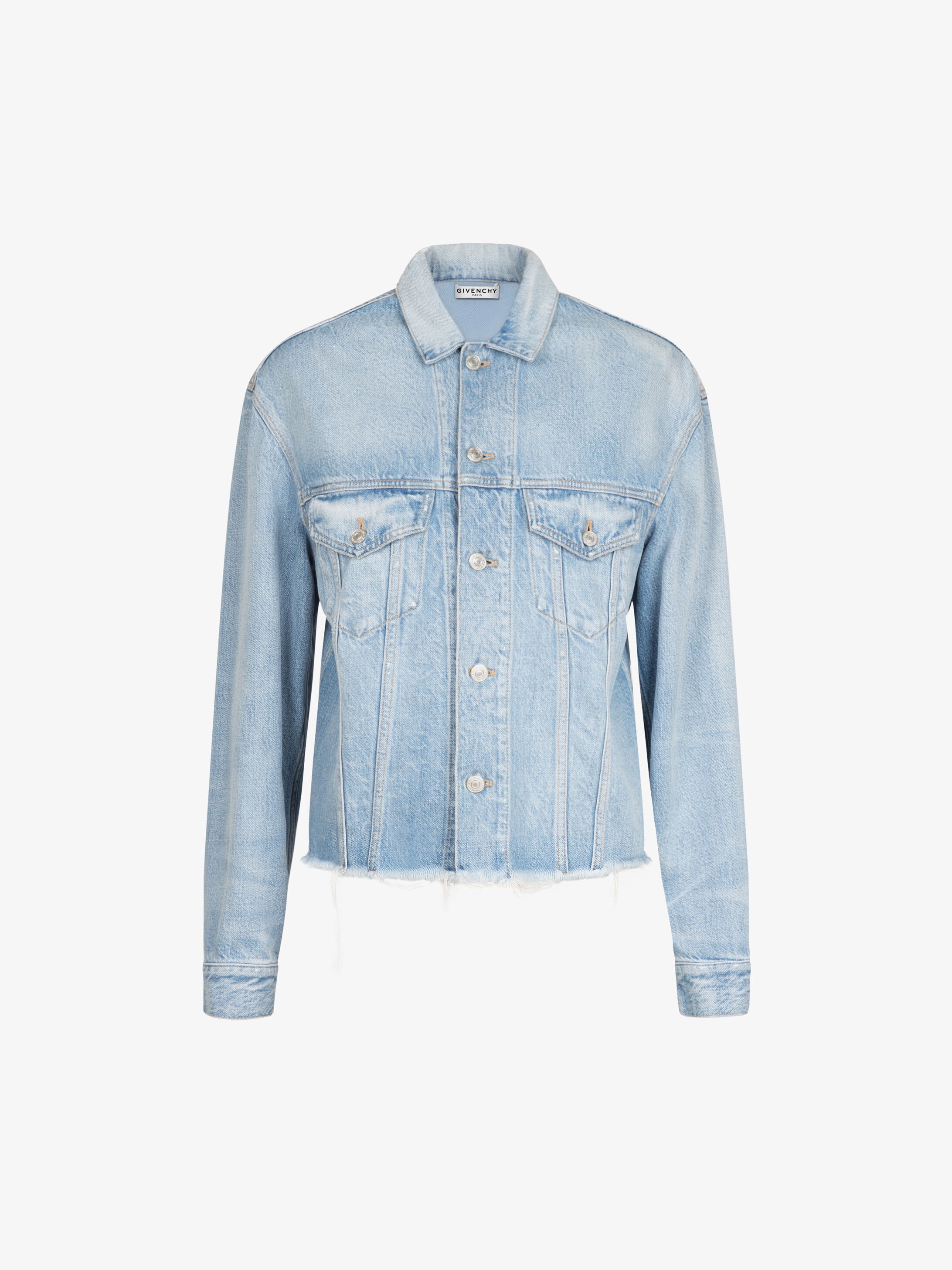 Oversized jacket in denim with raw edges - 1