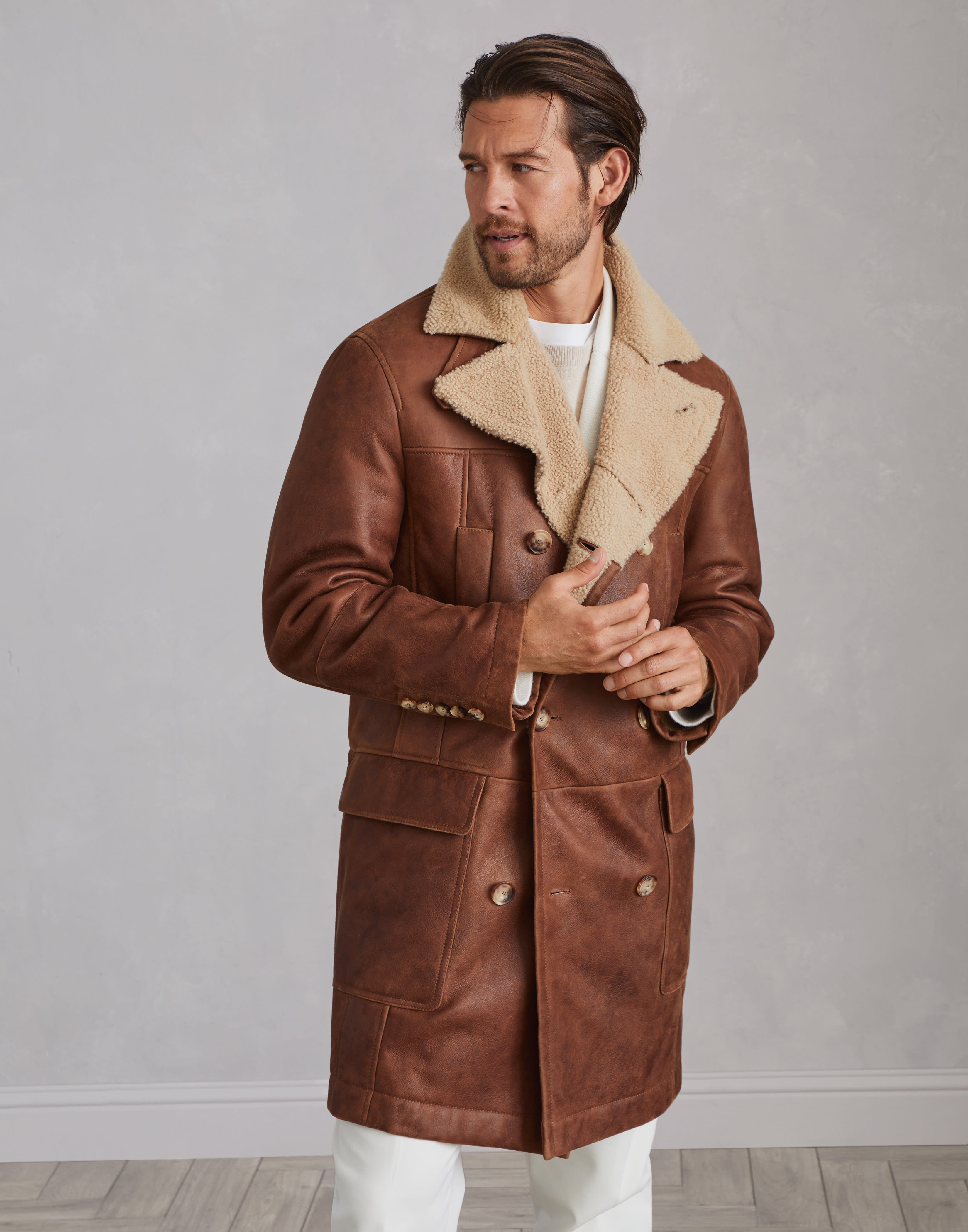 Nappa-effect shearling double-breasted coat - 1