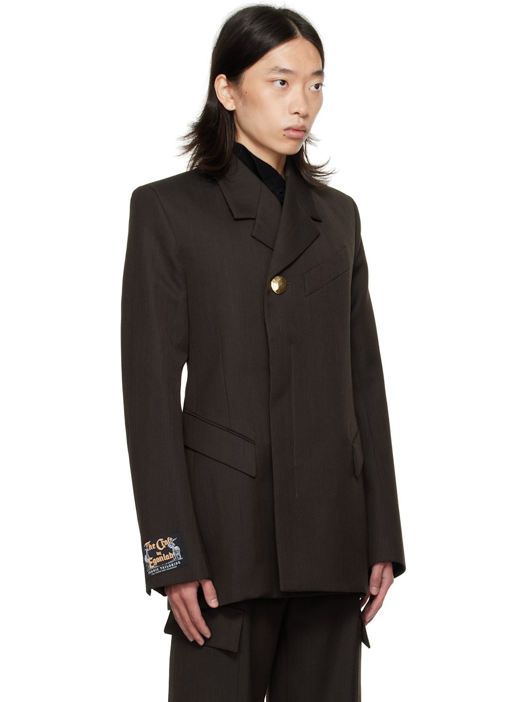 Brown Golden Button Fitted Blazer - 2