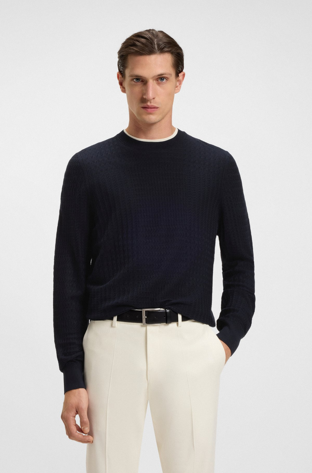 SILK SWEATER WITH PRINCE OF WALES CHECK STRUCTURE - 2