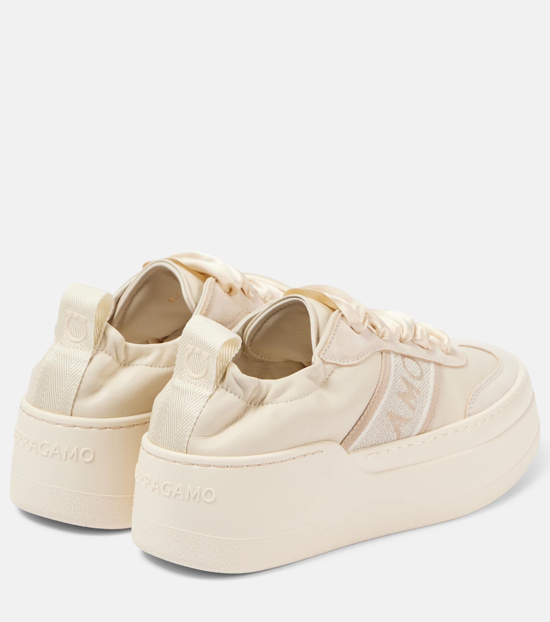 Suede-trimmed leather platform sneakers - 2
