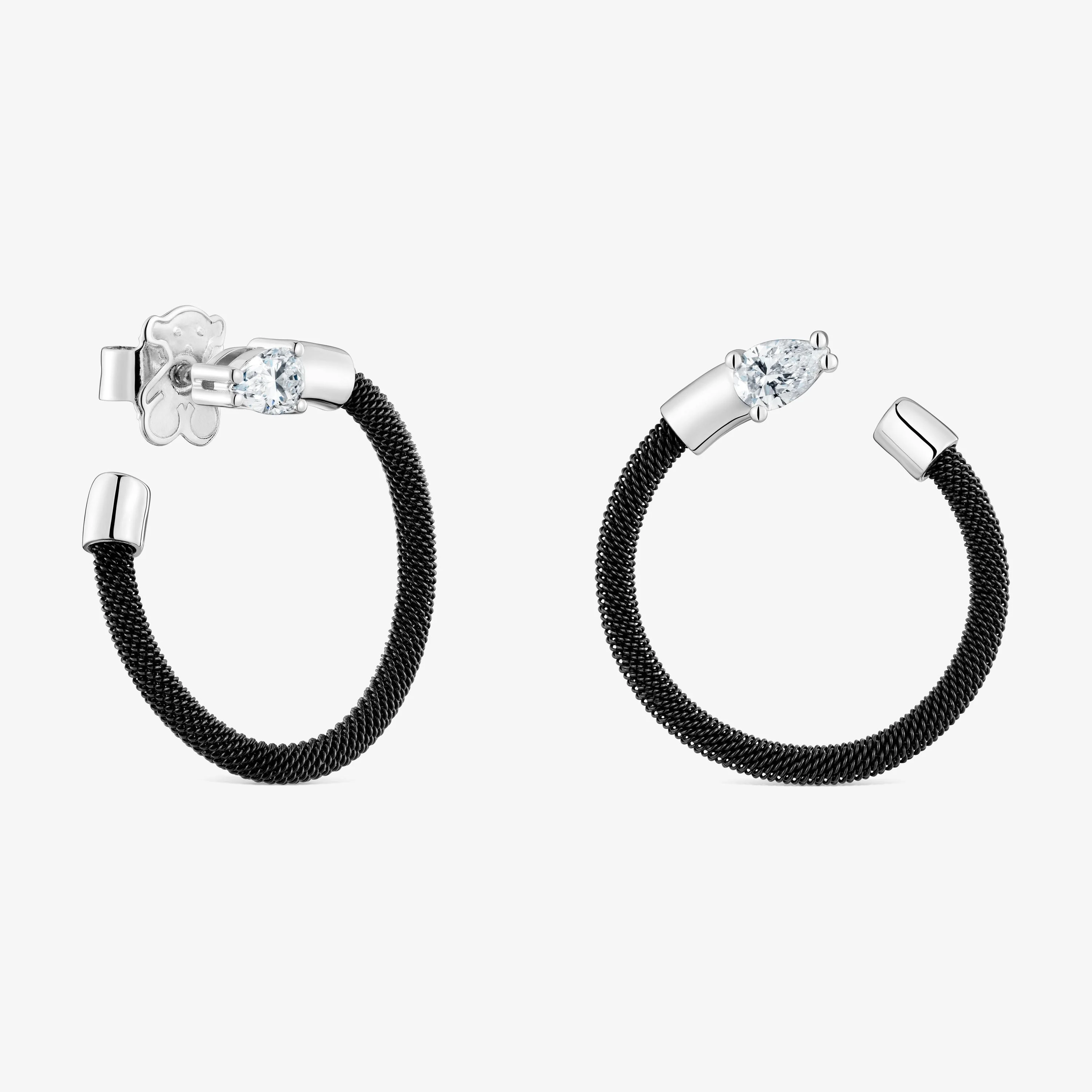 Platinum, black steel and lab-grown diamonds Hoop earrings TOUS Mesh LGD - 1