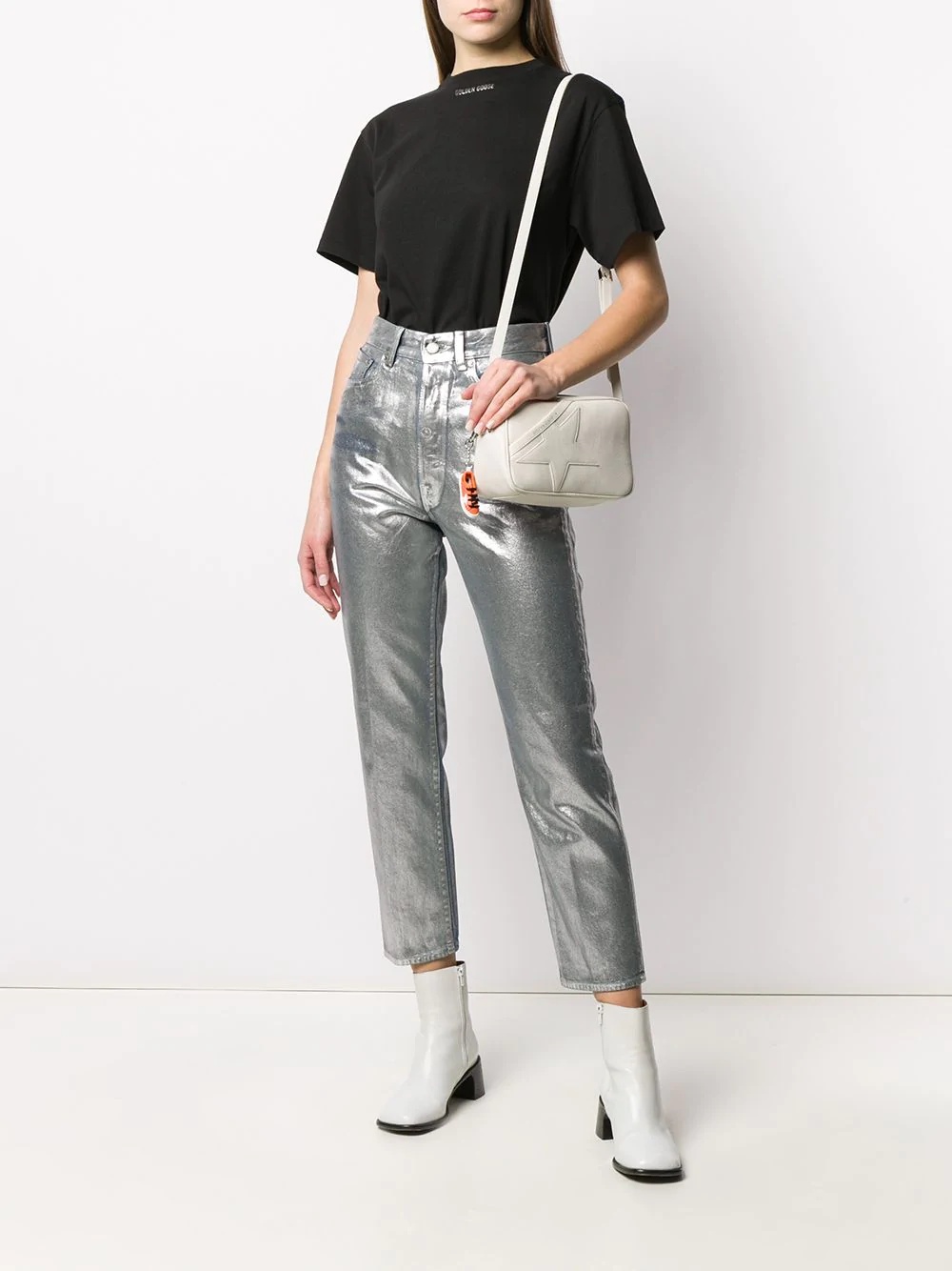 metallic high waisted cropped trousers - 2