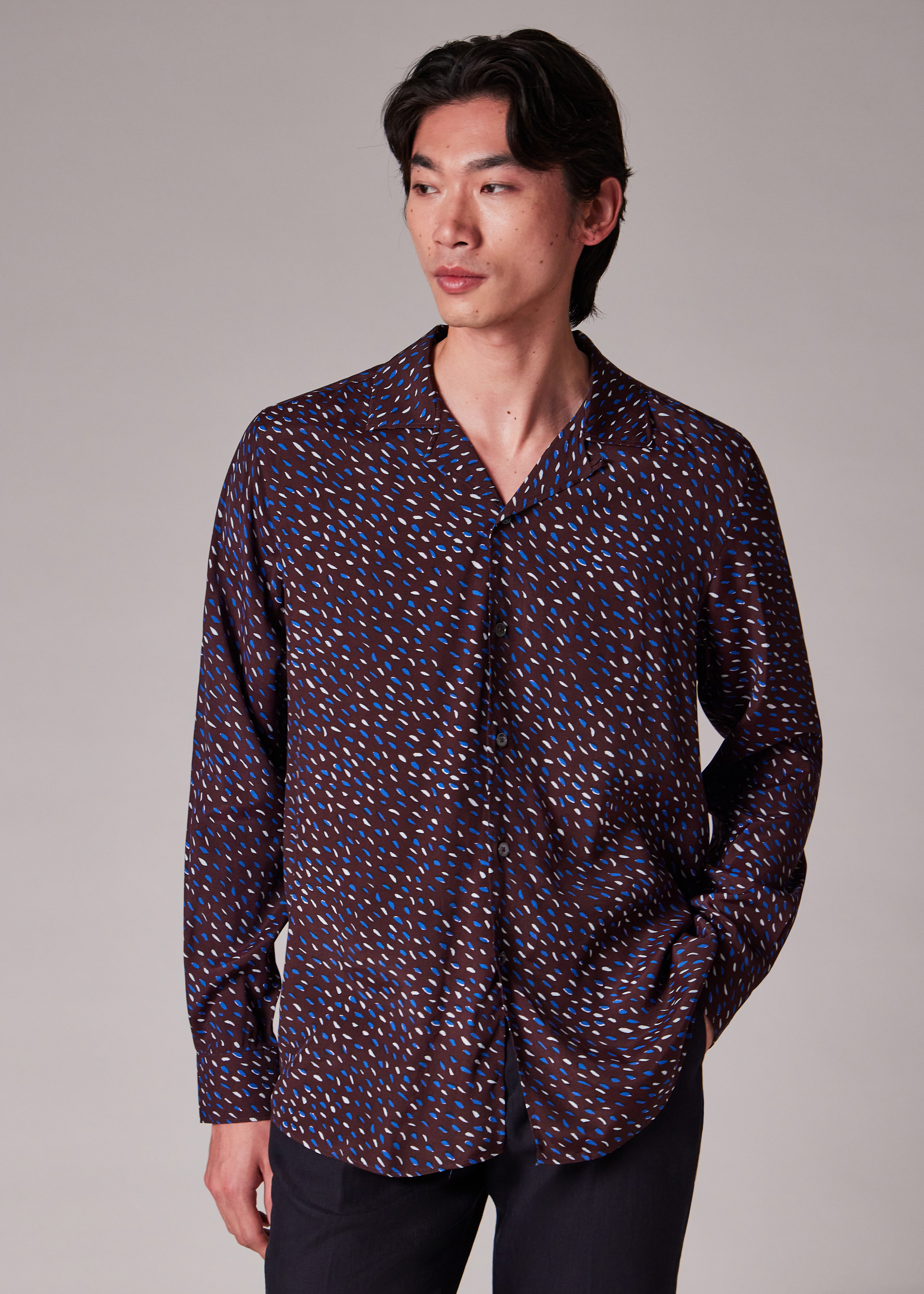 Burgundy 'Screen Dance' Print Viscose Shirt - 5