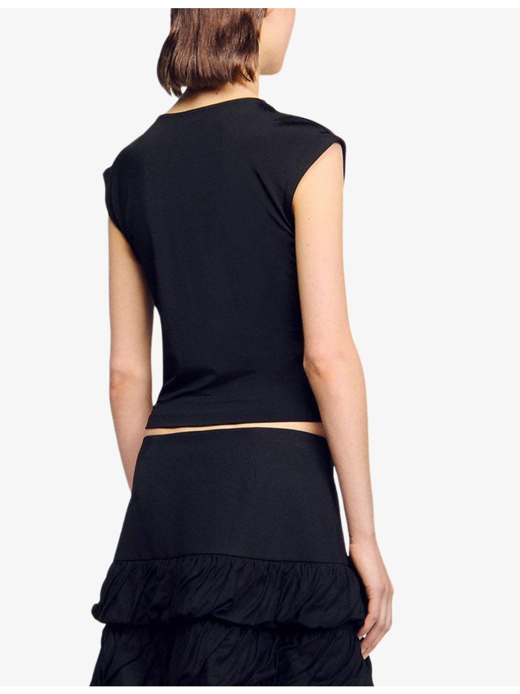 Draped Round-Neck Short-Sleeve Stretch-Woven T-Shirt - 4