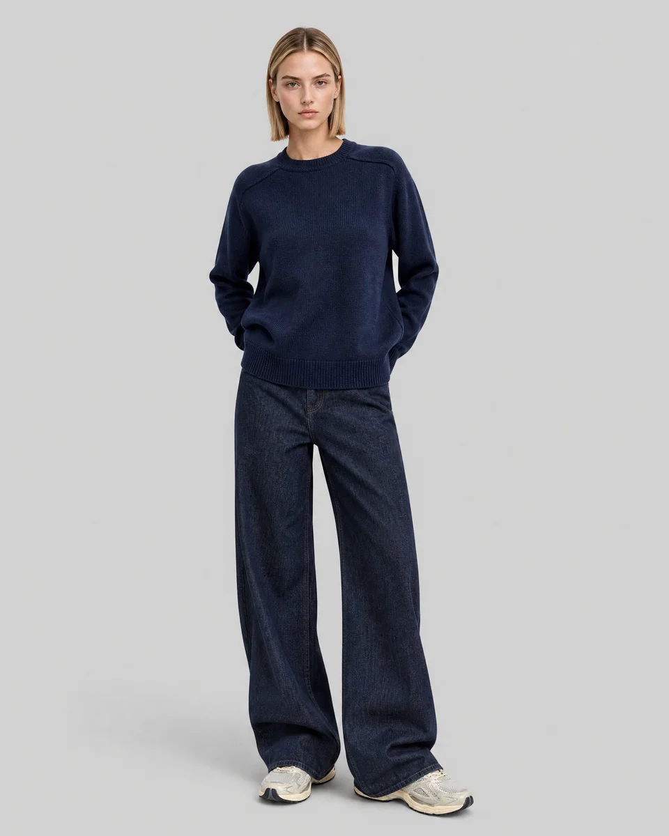 NAVY MERINO WOOL SWEATER - 1