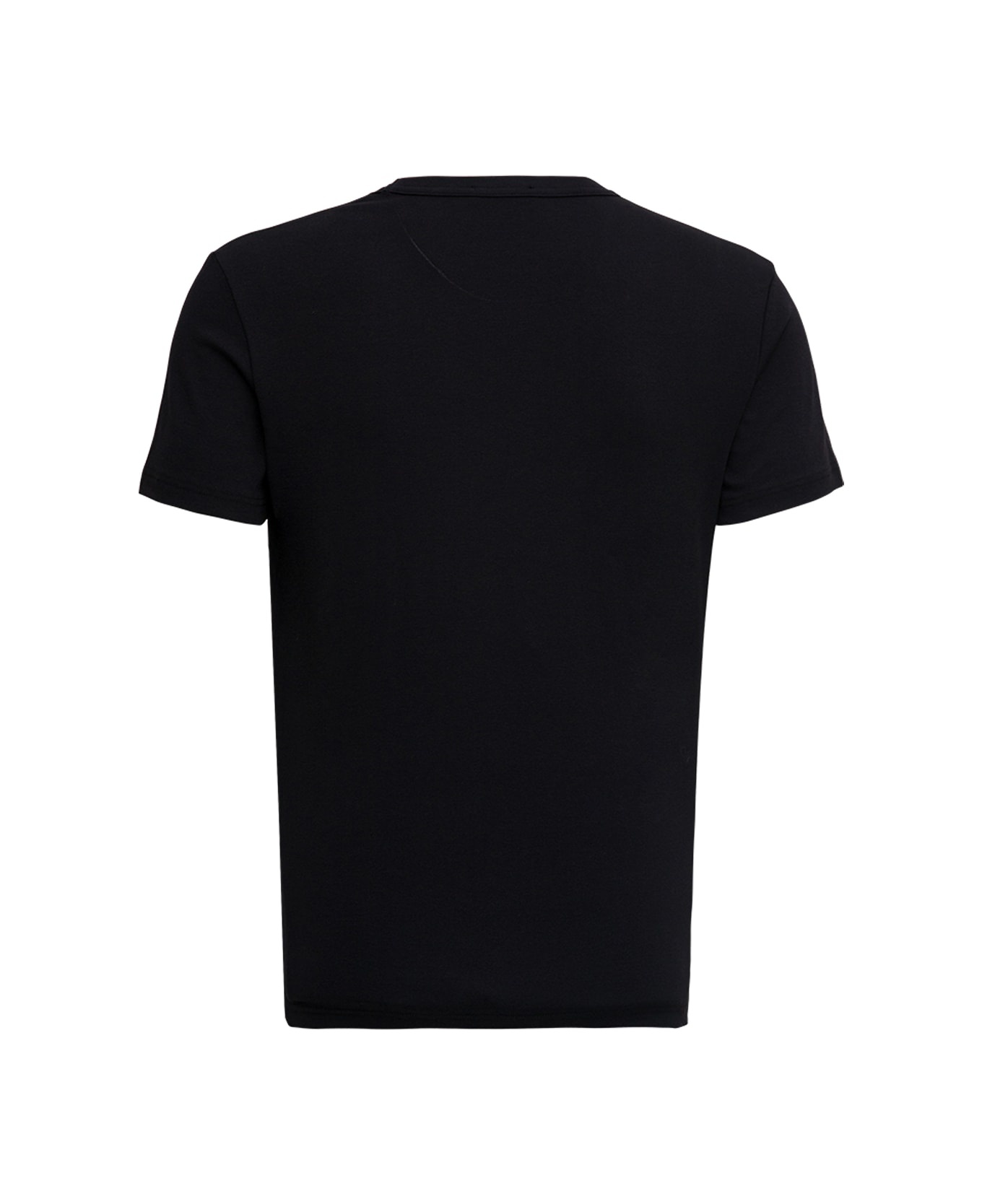 Black V-neck T-shirt Short Sleeves In Cotton Stretch Man - 2