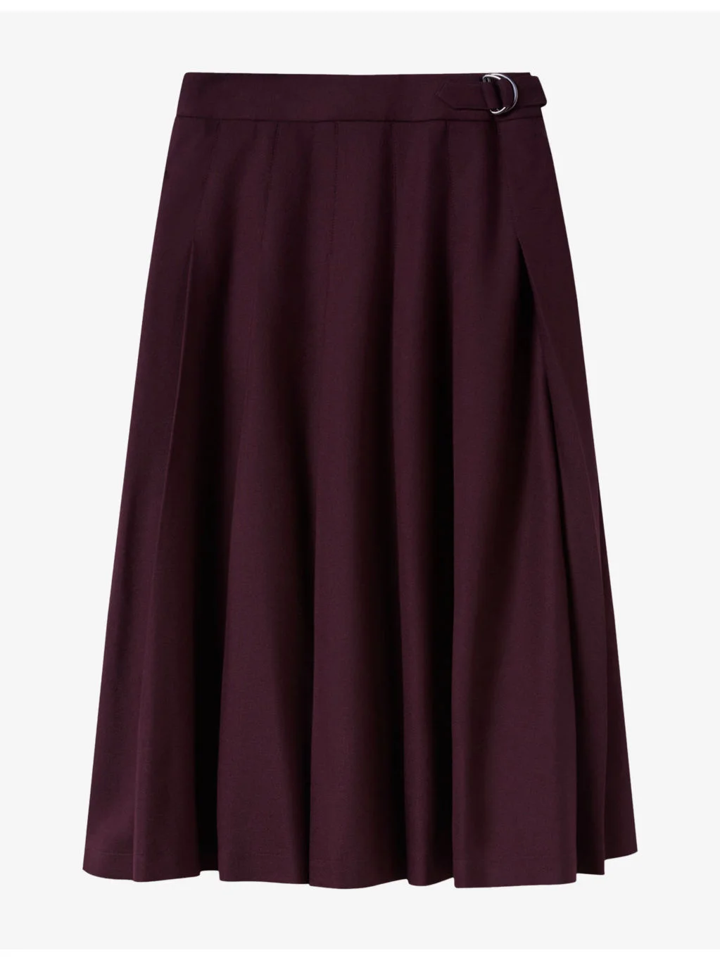 Pleated Side-Belt Stretch Wool-Blend Midi Skirt - 1