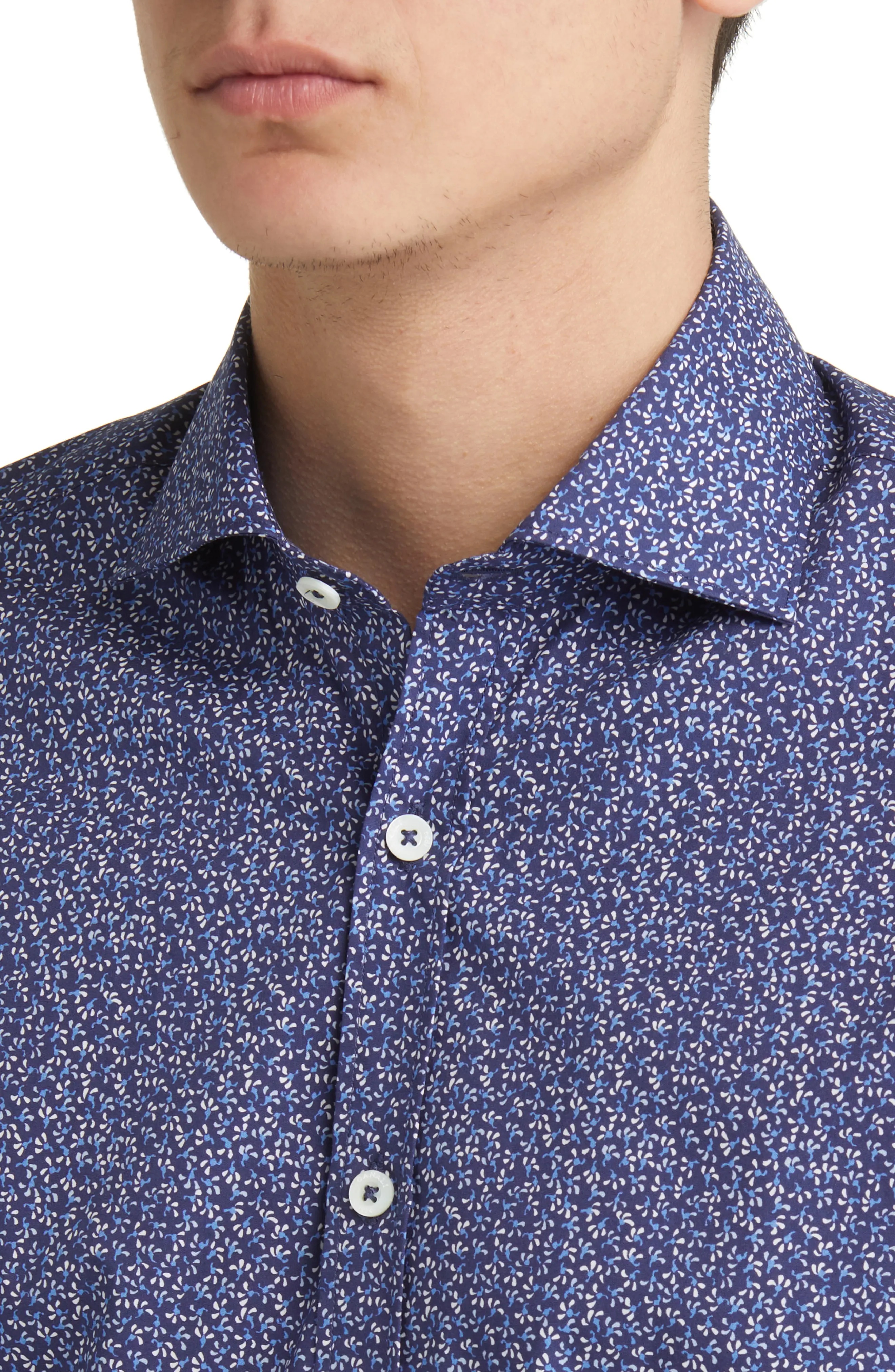 Micro Floral Button-Up Sport Shirt - 3