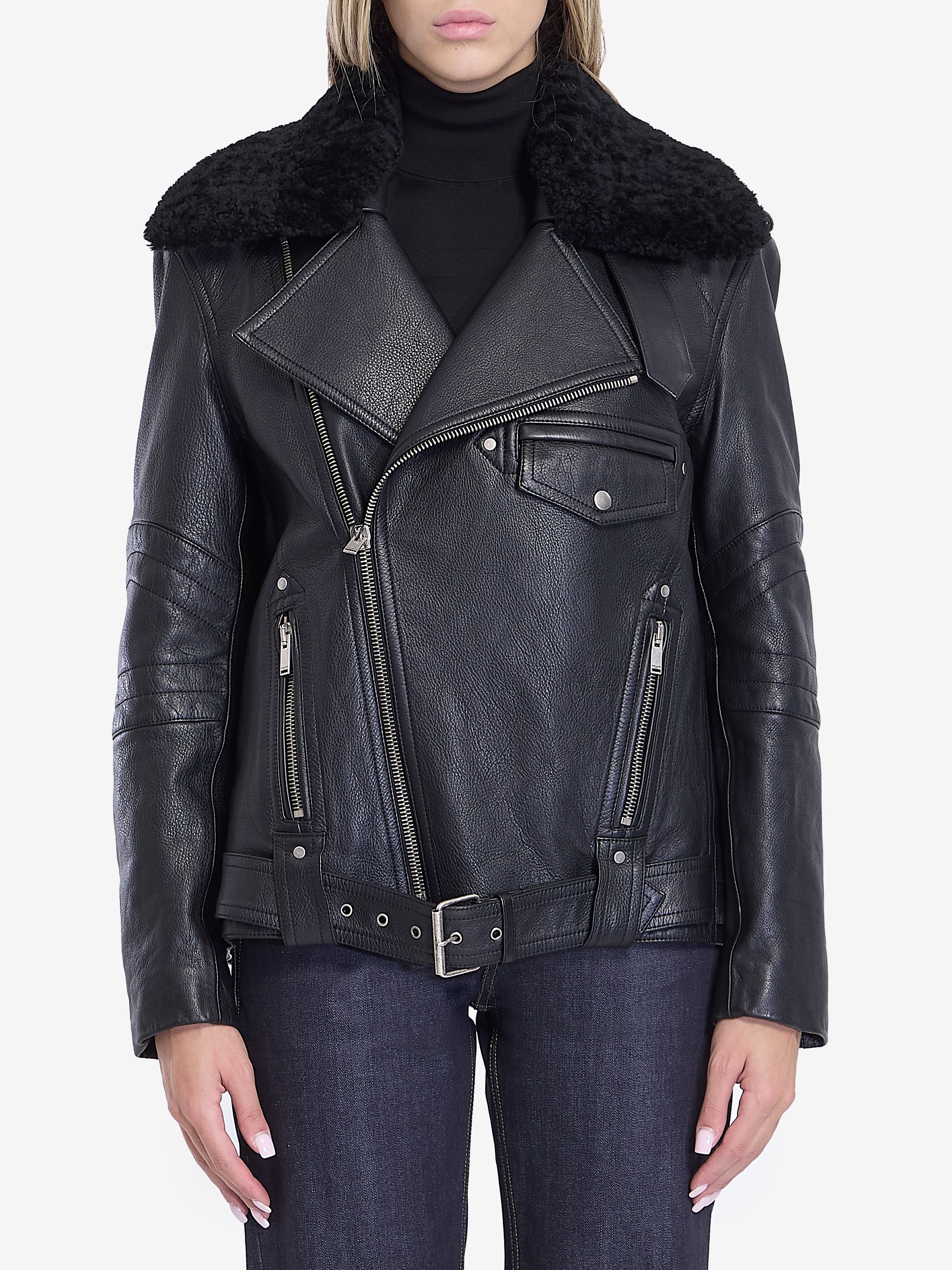 Biker jacket in vintage leather and shearling - 1