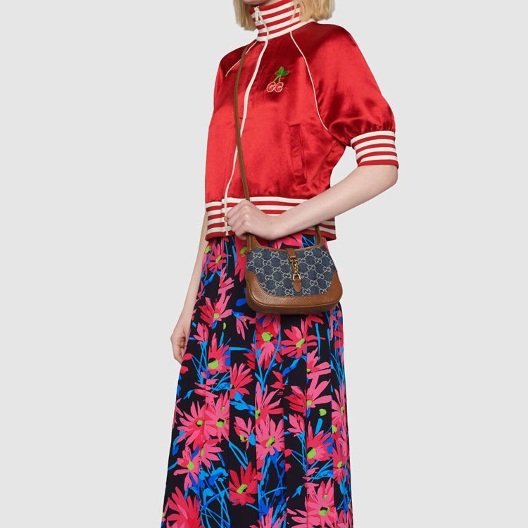 (WMNS) Gucci Jackie 1961 Series miniDenimSingle Shoulder Bag Brown color combination 637092-2KQGG-83 - 12