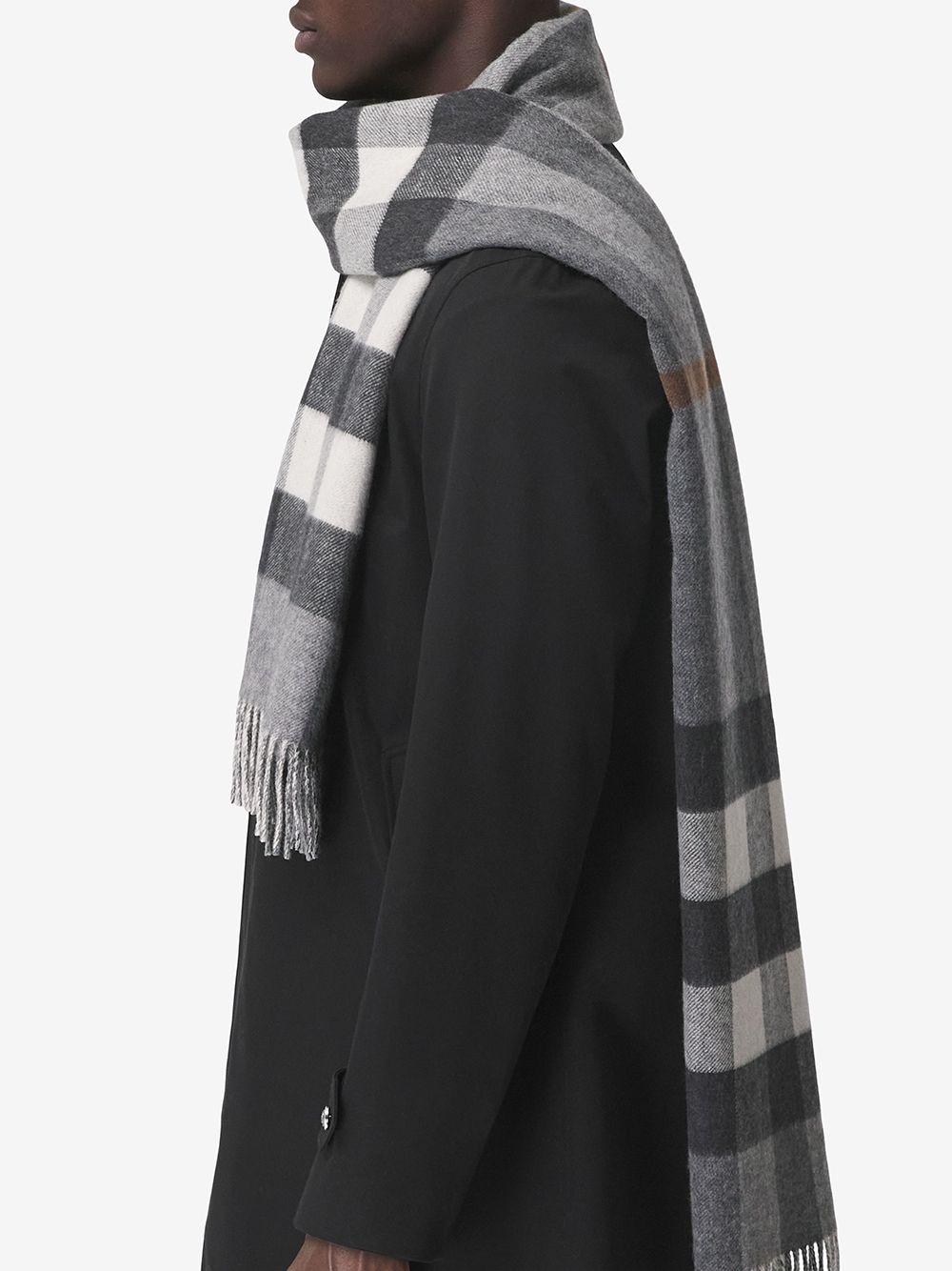 reversible monogram-print and checked cashmere scarf - 2