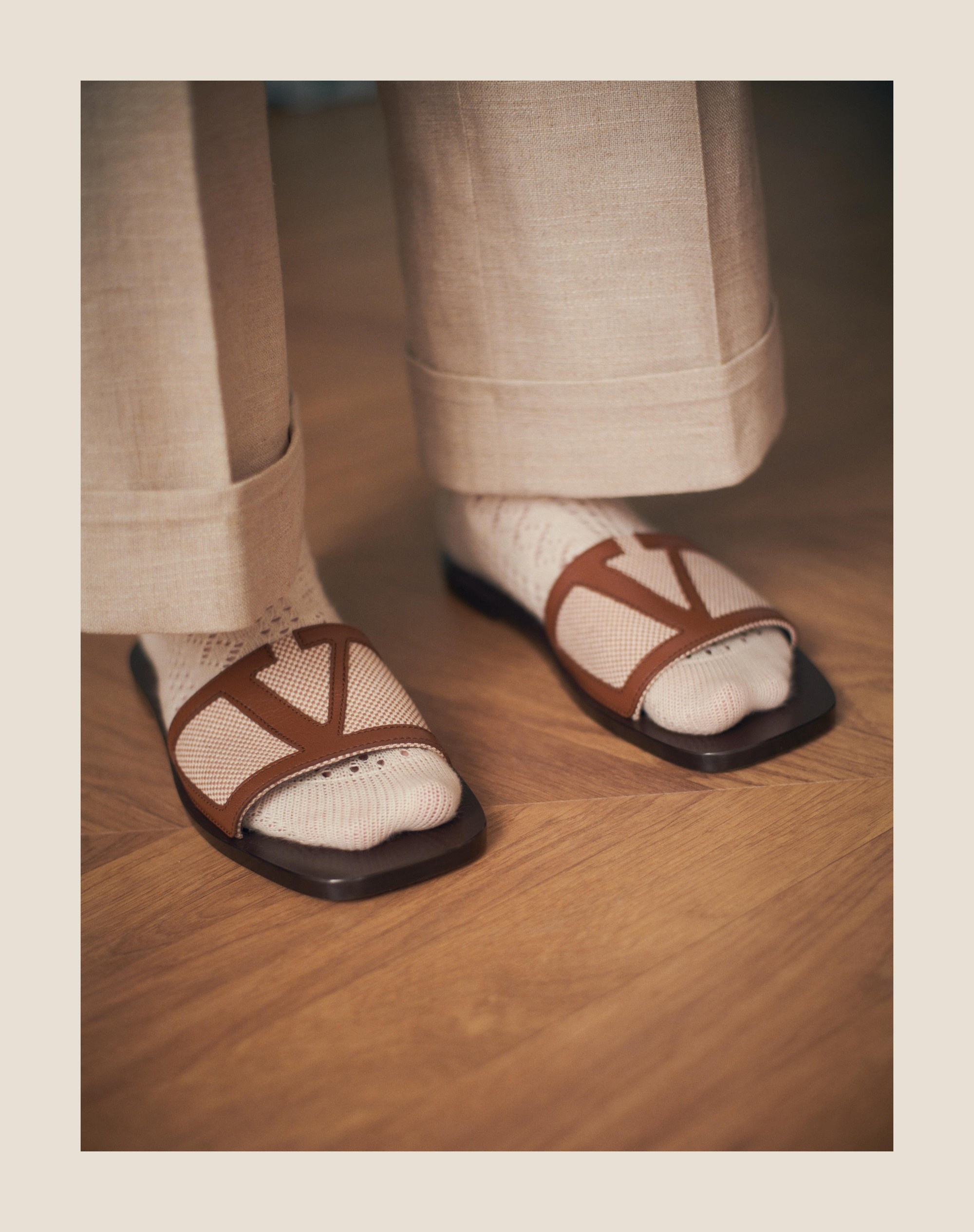 Valentino VIVA SUPERSTAR SLIDE SANDAL IN CANVAS FABRIC AND