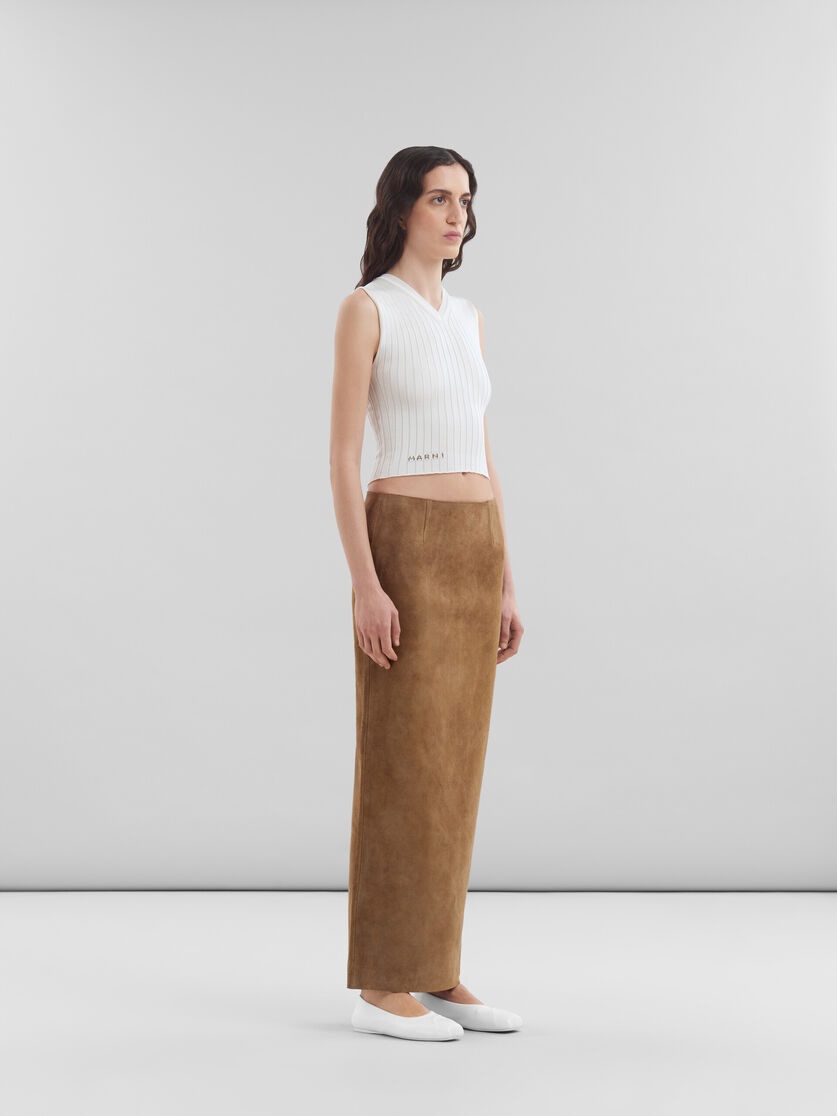 WHITE RIBBED VISCOSE VEST - 5