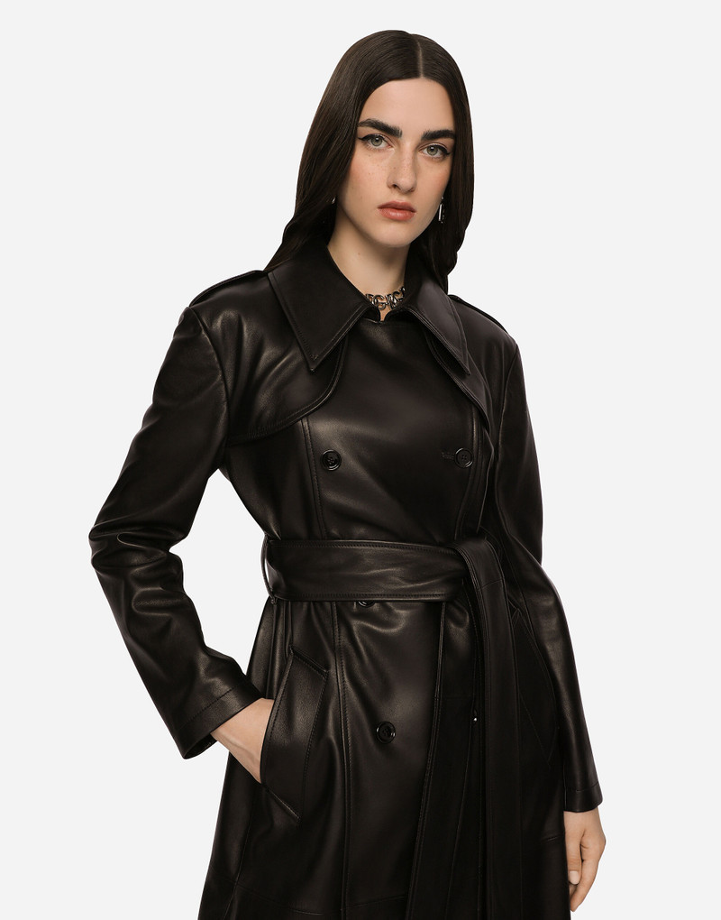 Belted double-breasted leather coat 3