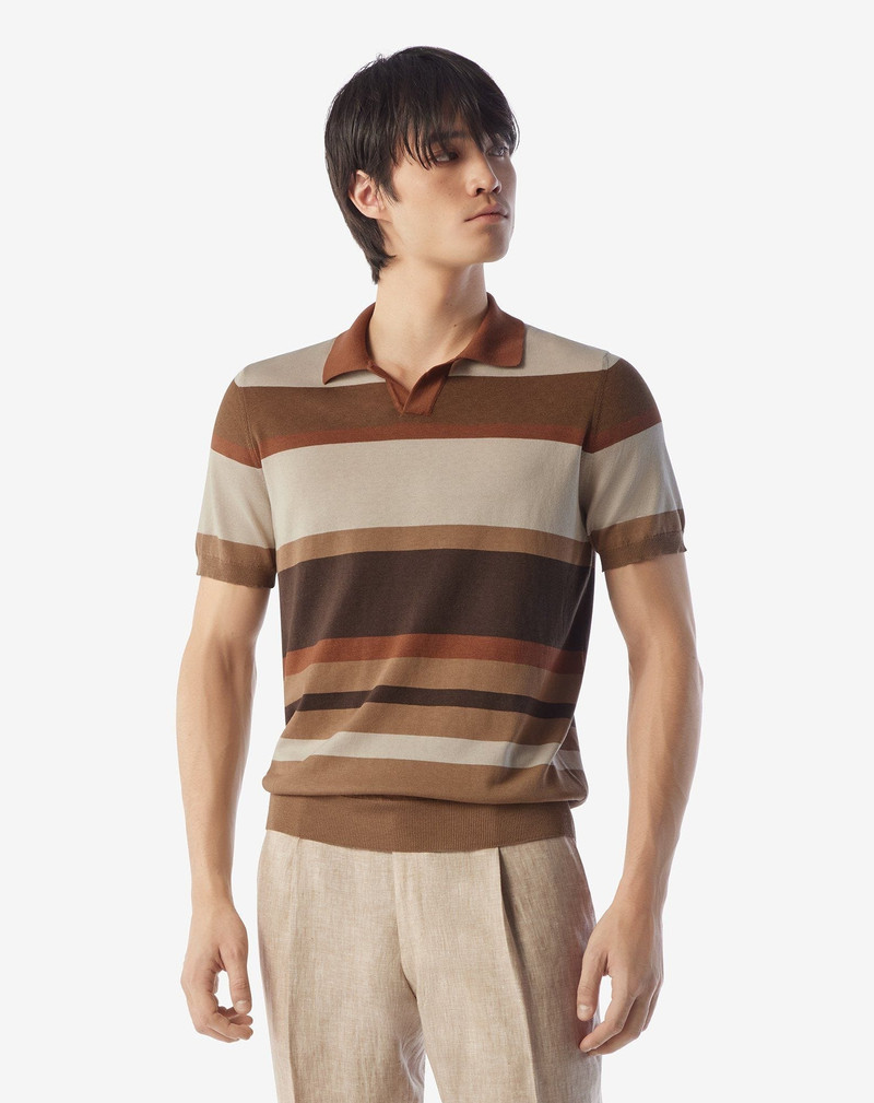 CORNELIANI Brown buttonless silk and cotton polo shirt outlook