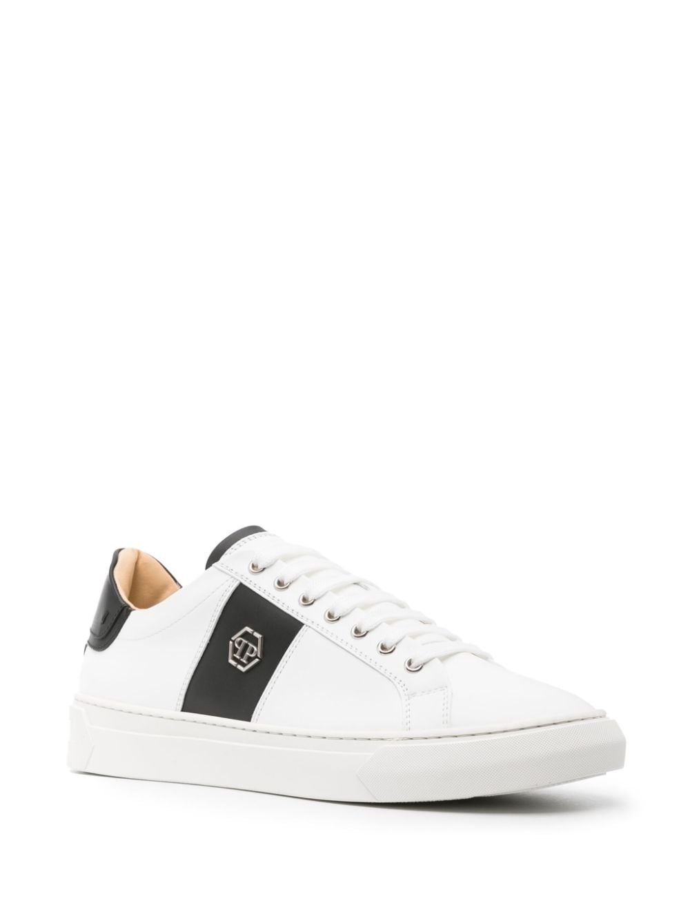 logo-plaque leather sneakers - 2