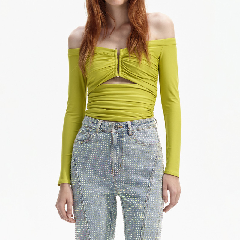 Chartreuse Jersey Off Shoulder Top 4