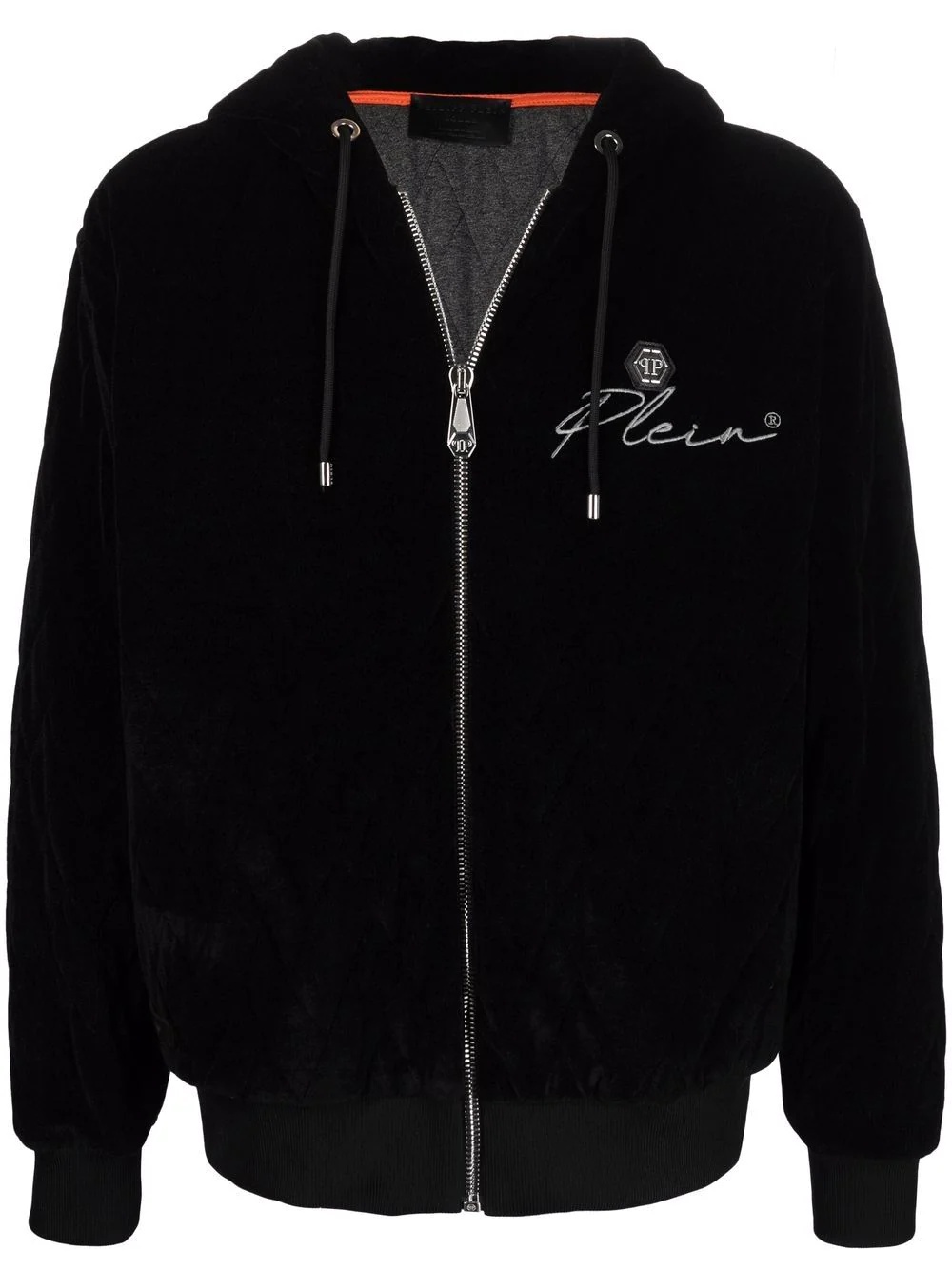 embroidered-logo velour hoodie - 1