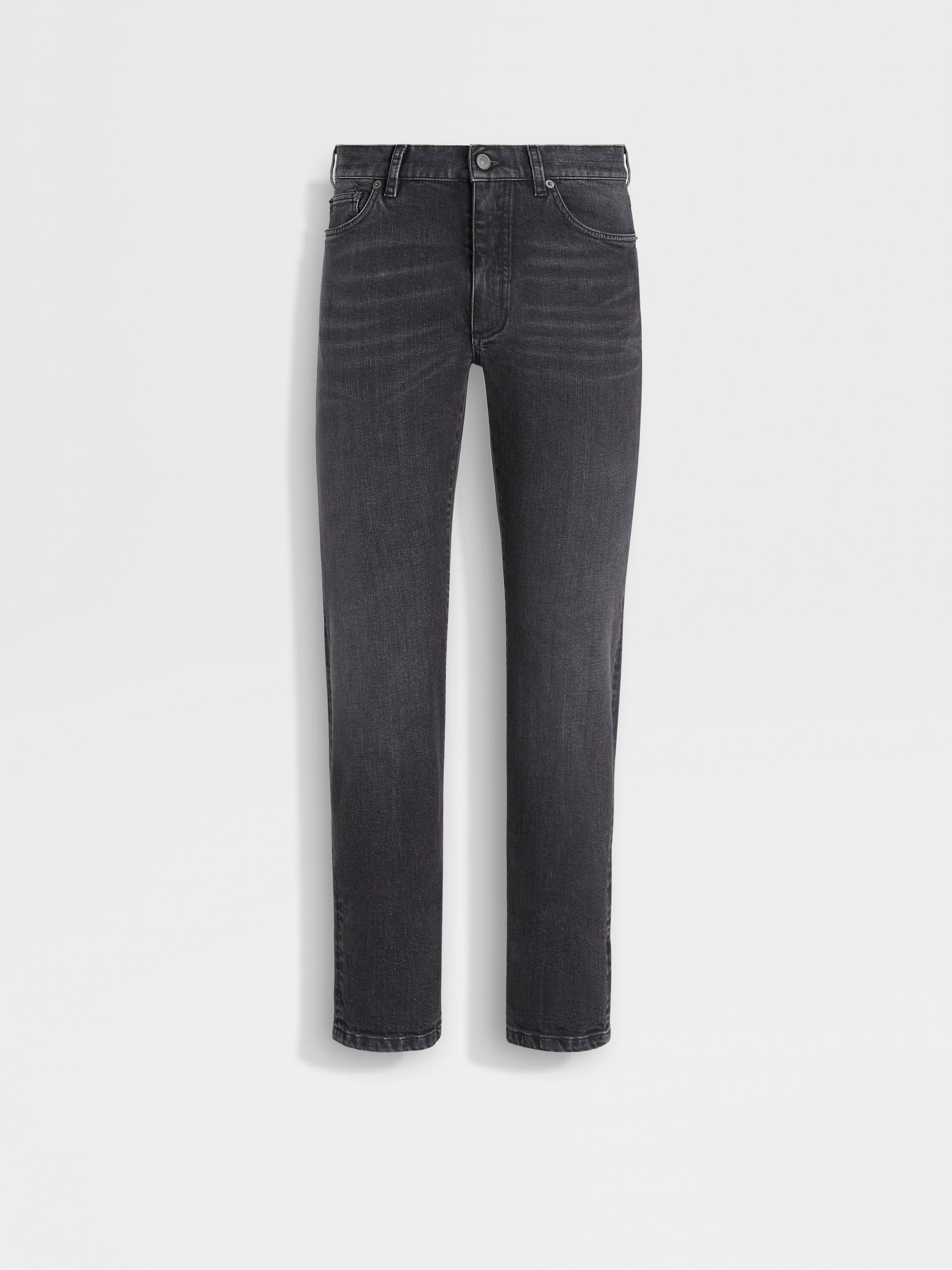 DARK GREY STONE-WASHED STRETCH COTTON ROCCIA JEANS - 1