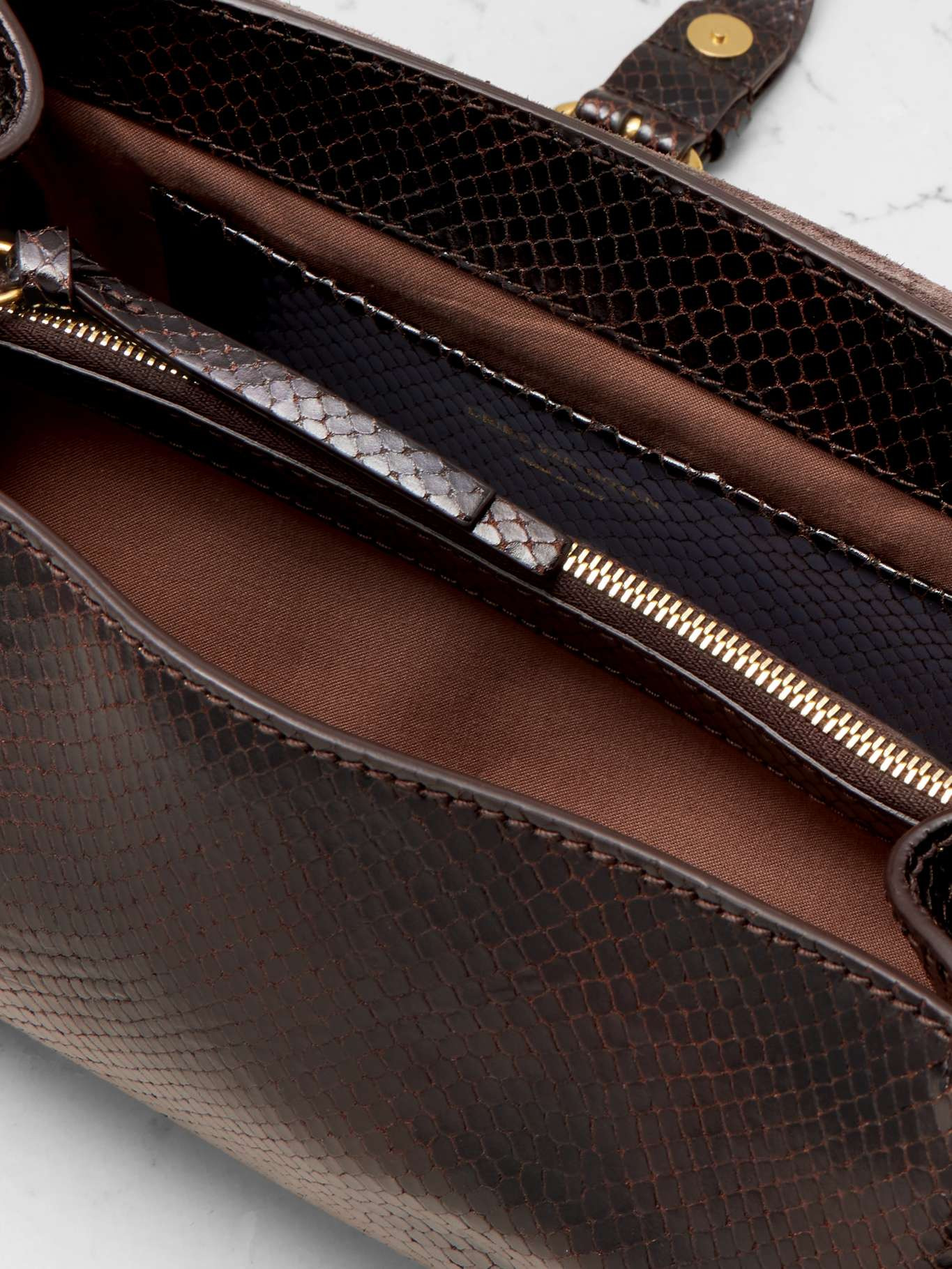 Snake-effect leather shoulder bag Dark brown - 5