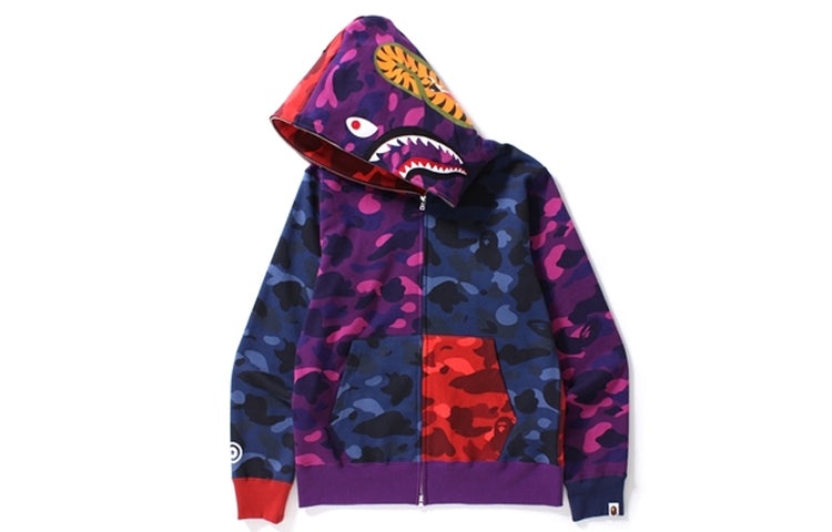 A Bathing Ape Shark Camo Full Zip Hoodie 'Purple Red Blue' 1D70-115-009 - 2