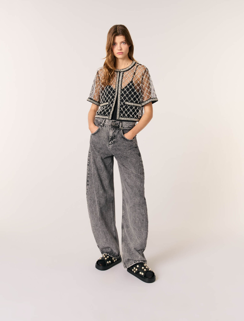 maje Embroidered tulle top outlook