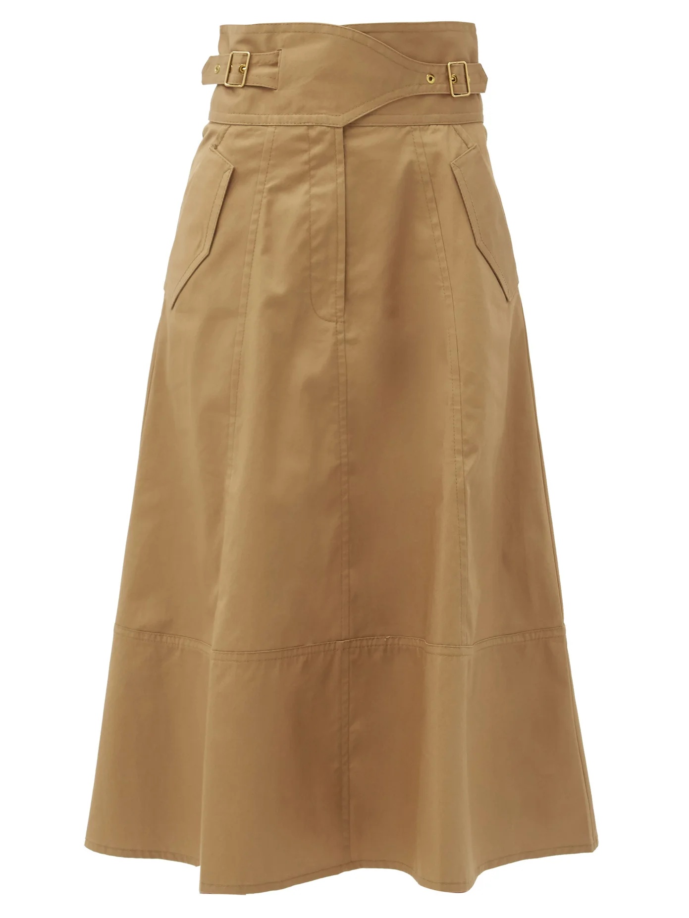 Ladybeetle buckled-waist cotton-drill midi skirt - 1