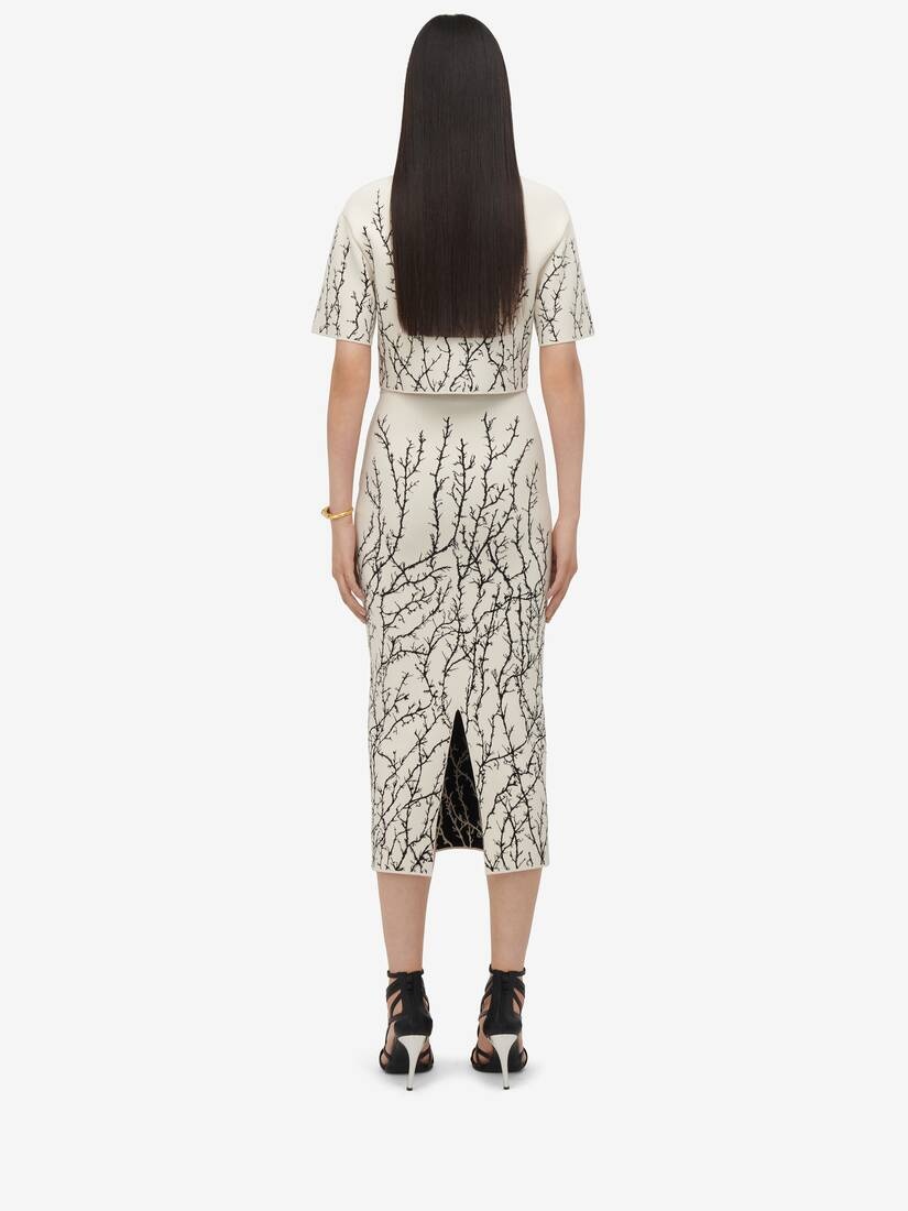 Women's Thorn Branches Pencil Skirt in Ivory/black - 4