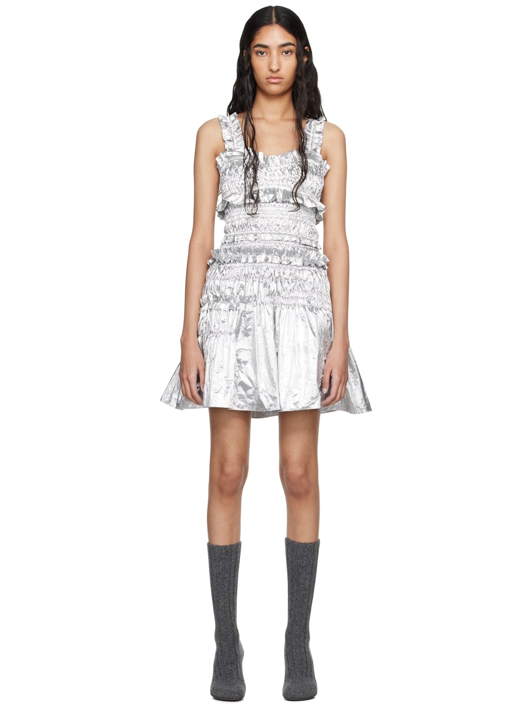 【Cecilie Bahnsen 】OONA DRESS SILVER CECILIE BAHNSEN Silver Oona Minidress | ssense | REVERSIBLE