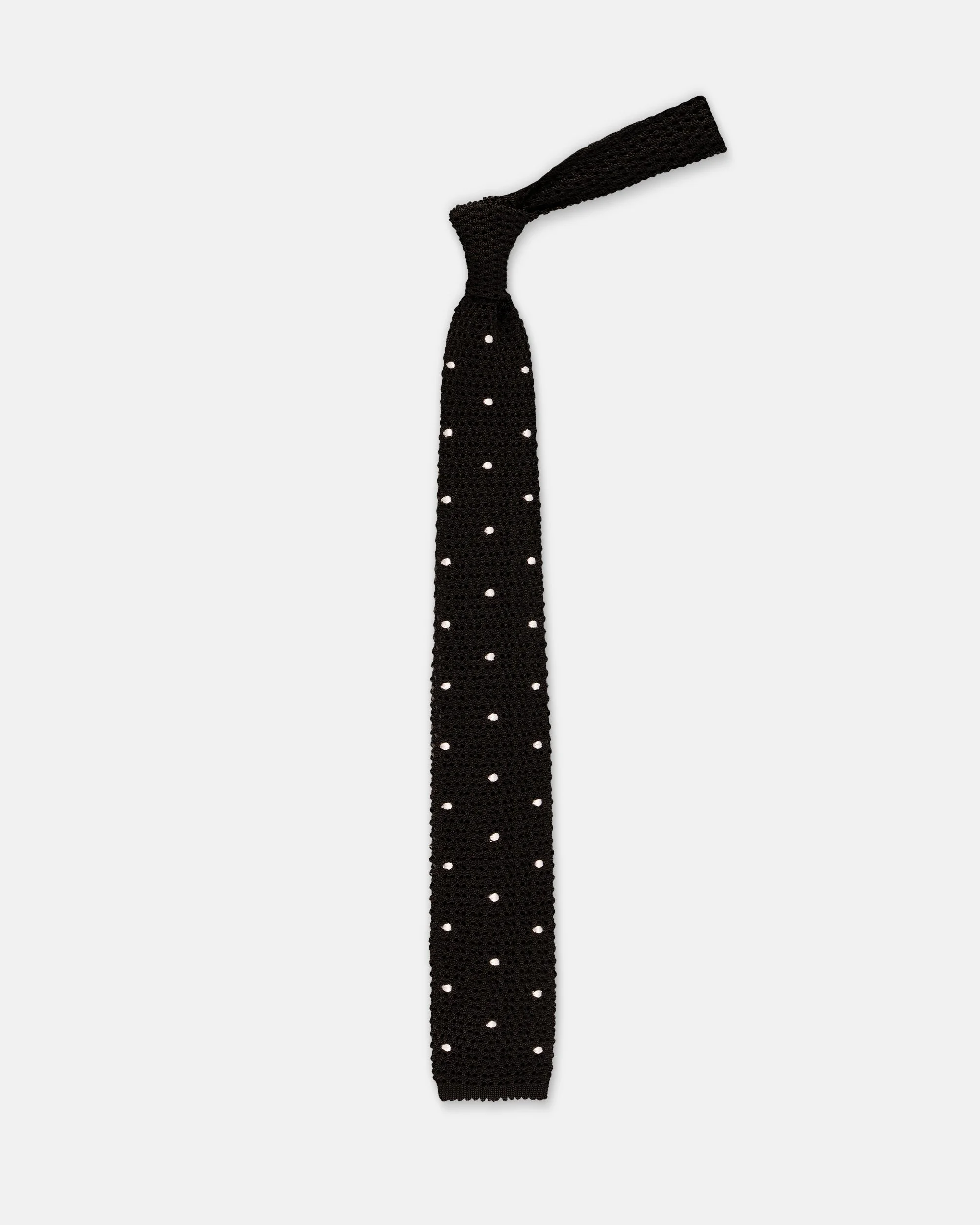MADE-IN-ITALY BLACK & WHITE DOTS SILK KNIT TIE - 1