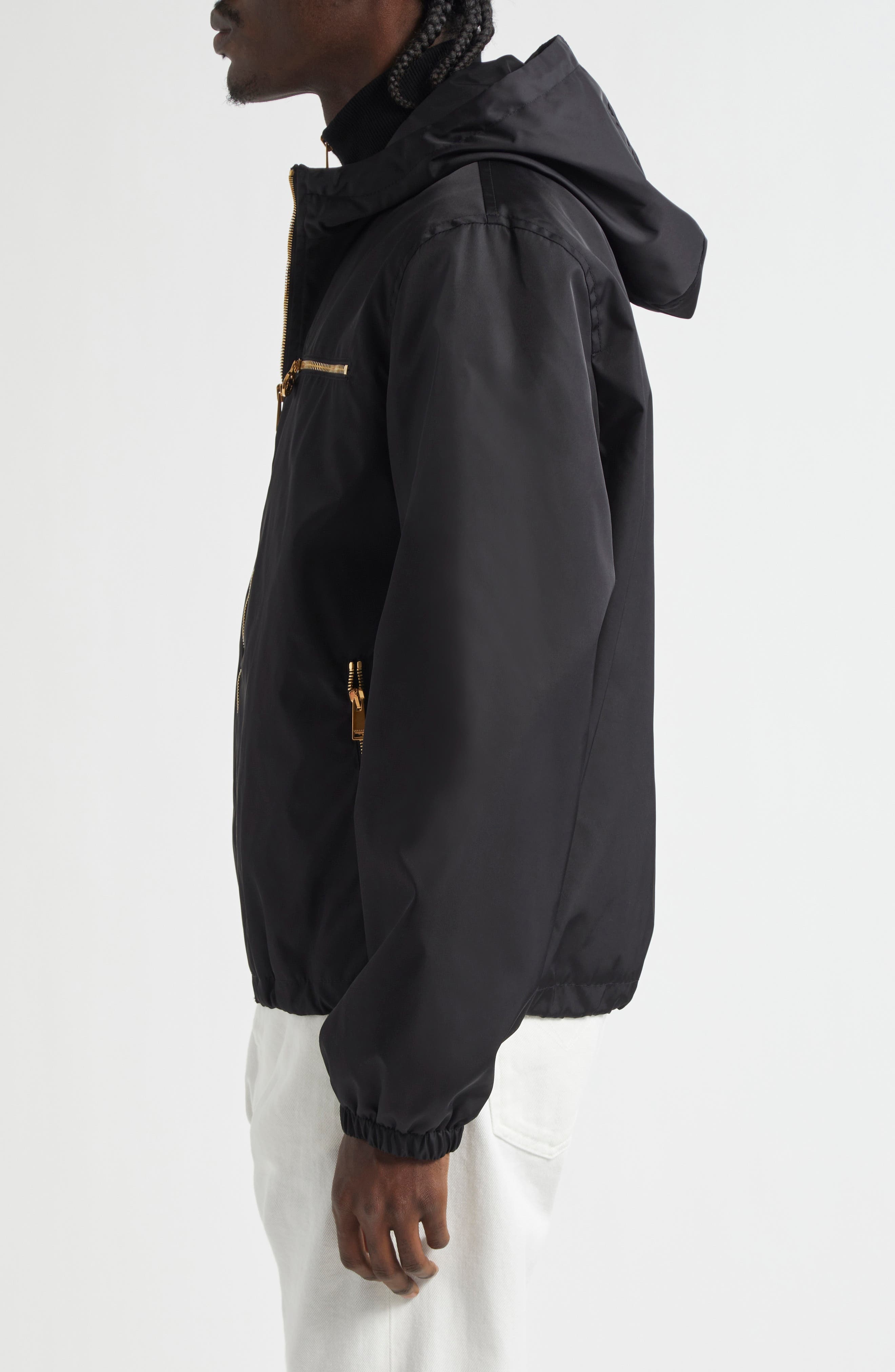 Versace Nylon Twill Hooded Windbreaker in Black at Nordstrom - 3